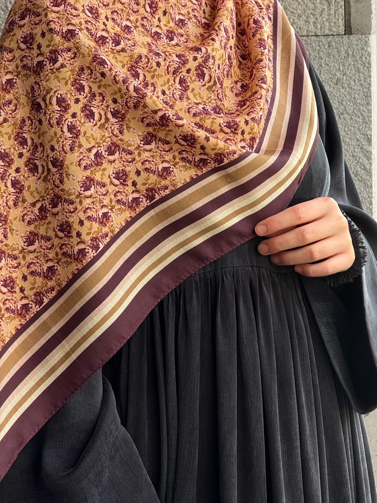 Pamuklu Çıtır Çiçek Şal - Mürdüm