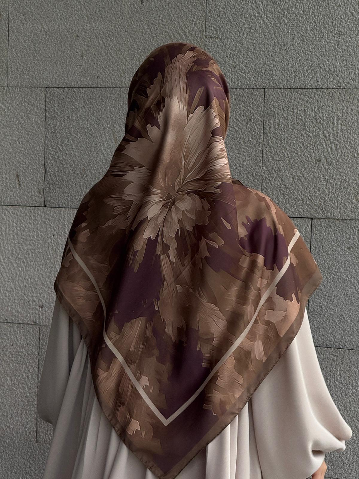 Pamuklu Soft Luna Desen Eşarp-Kahve/Mürdüm