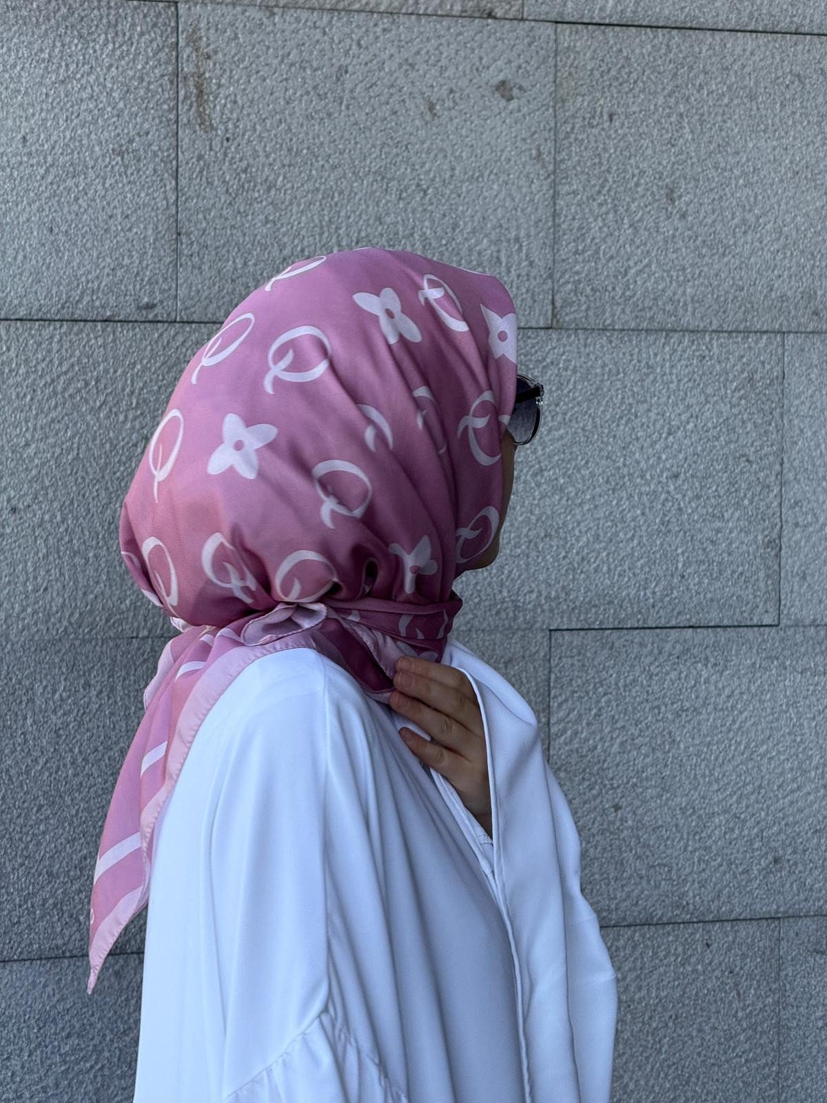 Pamuklu Soft Q Desen Eşarp-Gül Kurusu