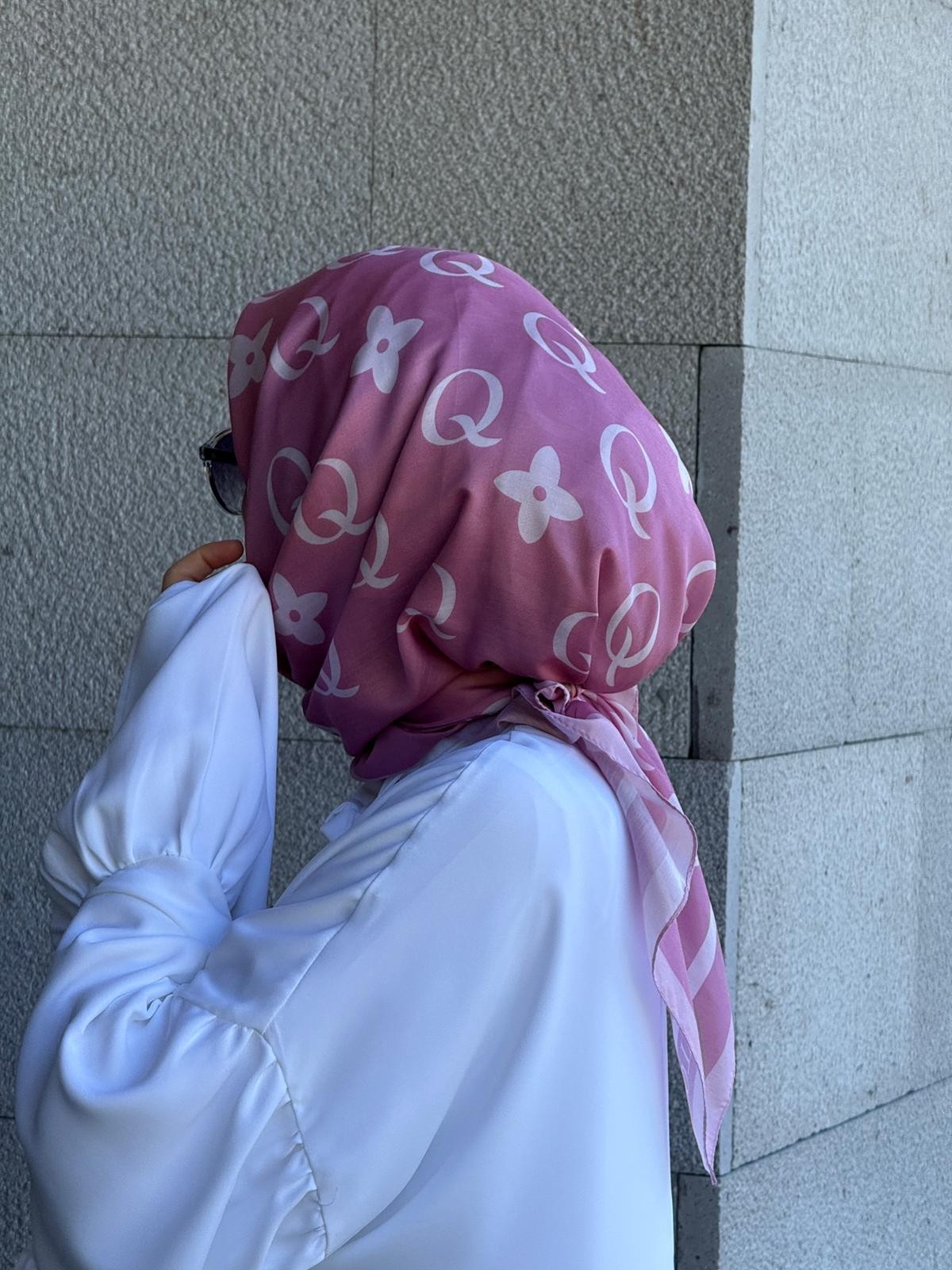 Pamuklu Soft Q Desen Eşarp-Gül Kurusu