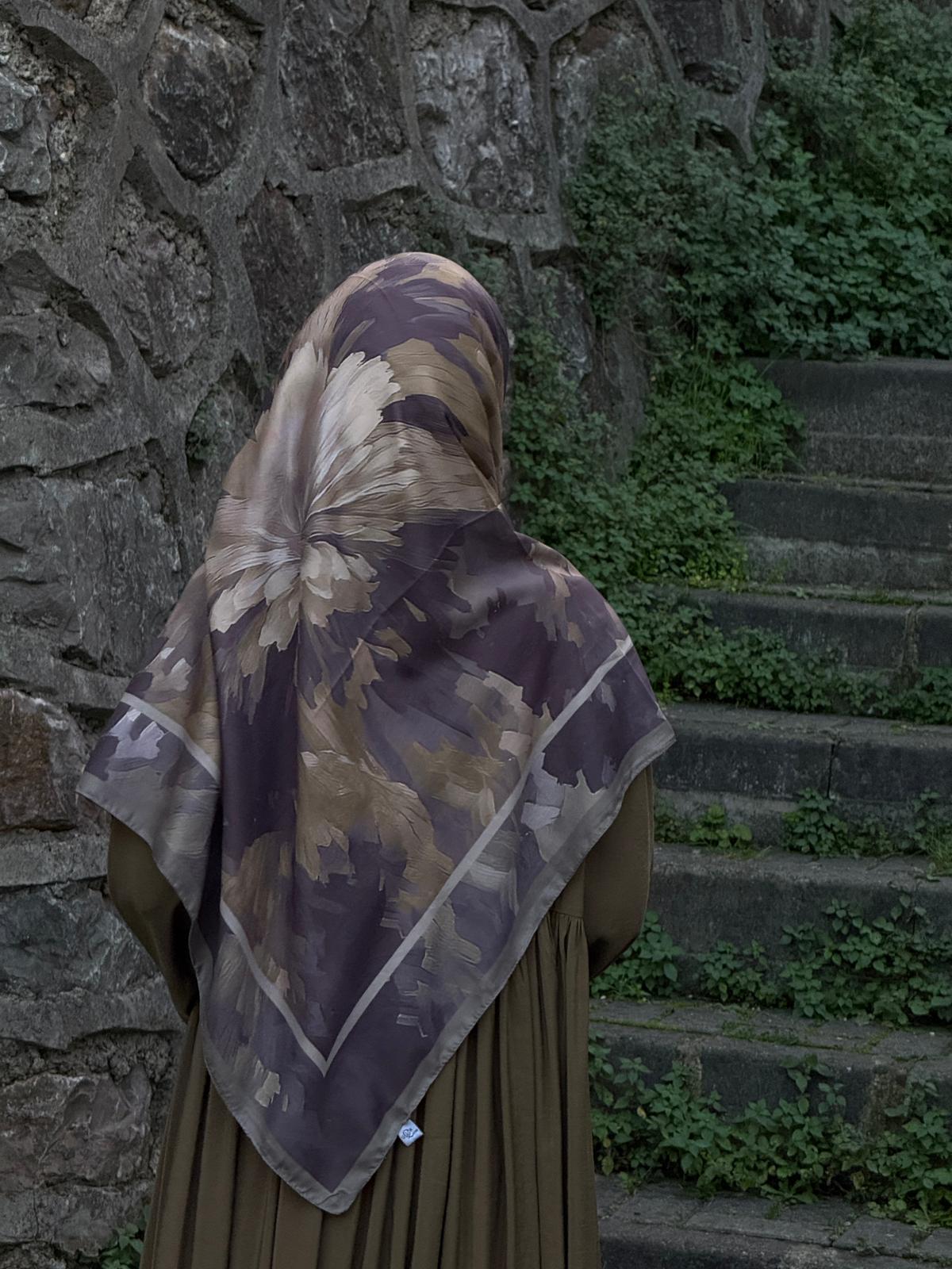 Pamuklu Soft Luna Desen Eşarp-Mürdüm/Vizon