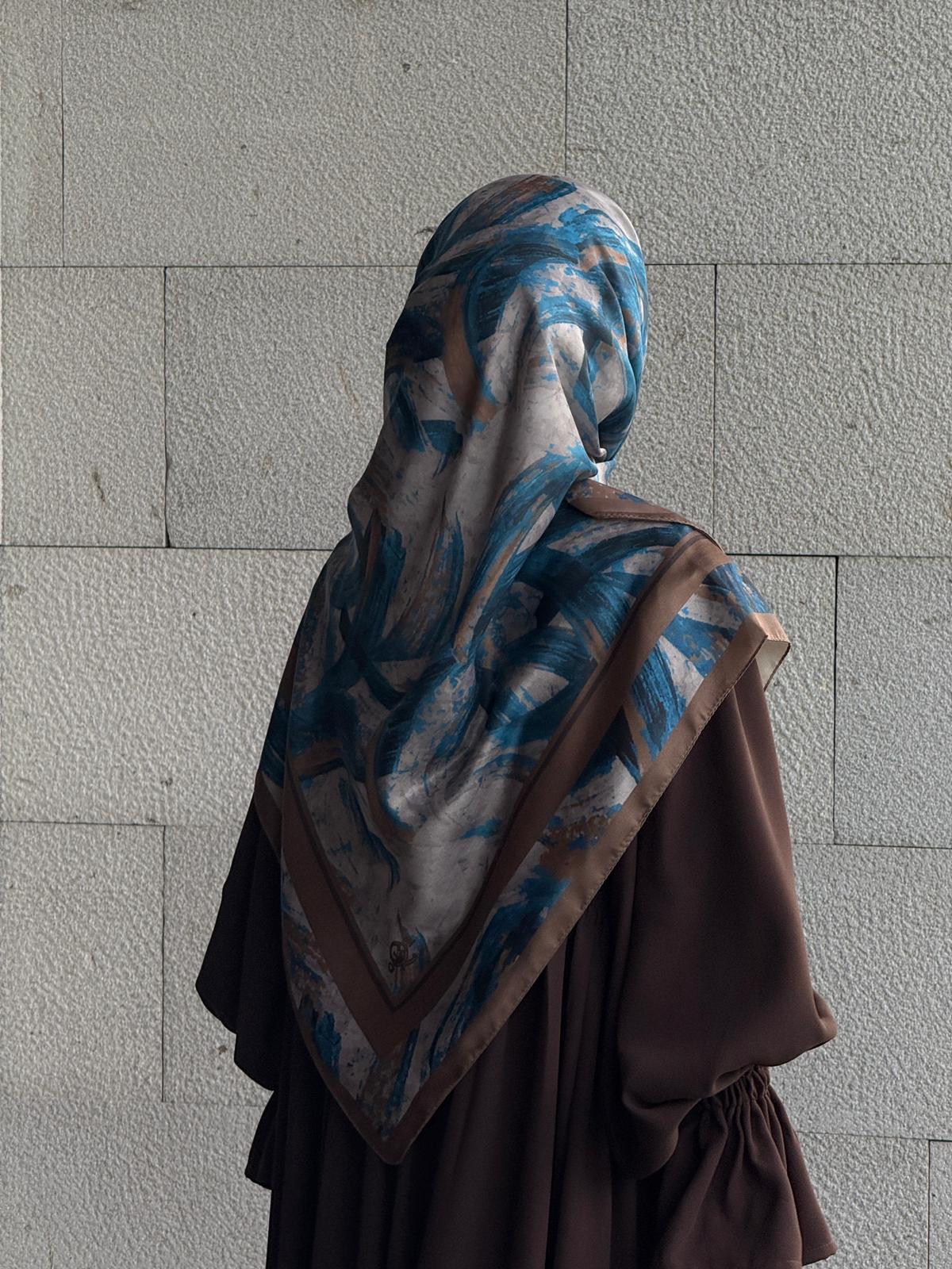 Pamuklu Soft Fırça Desen Eşarp-Petrol/Kahve