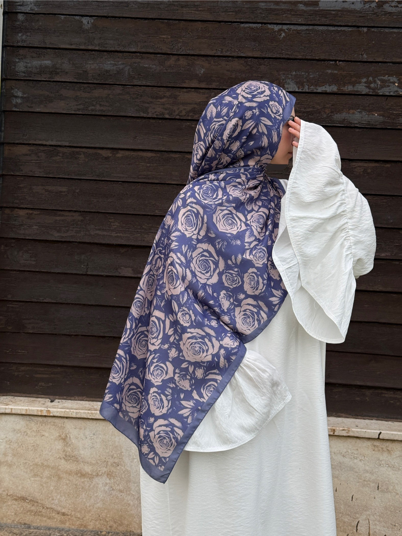 Pamuklu Soft Roza Desen Şal-Eflatun/Vizon