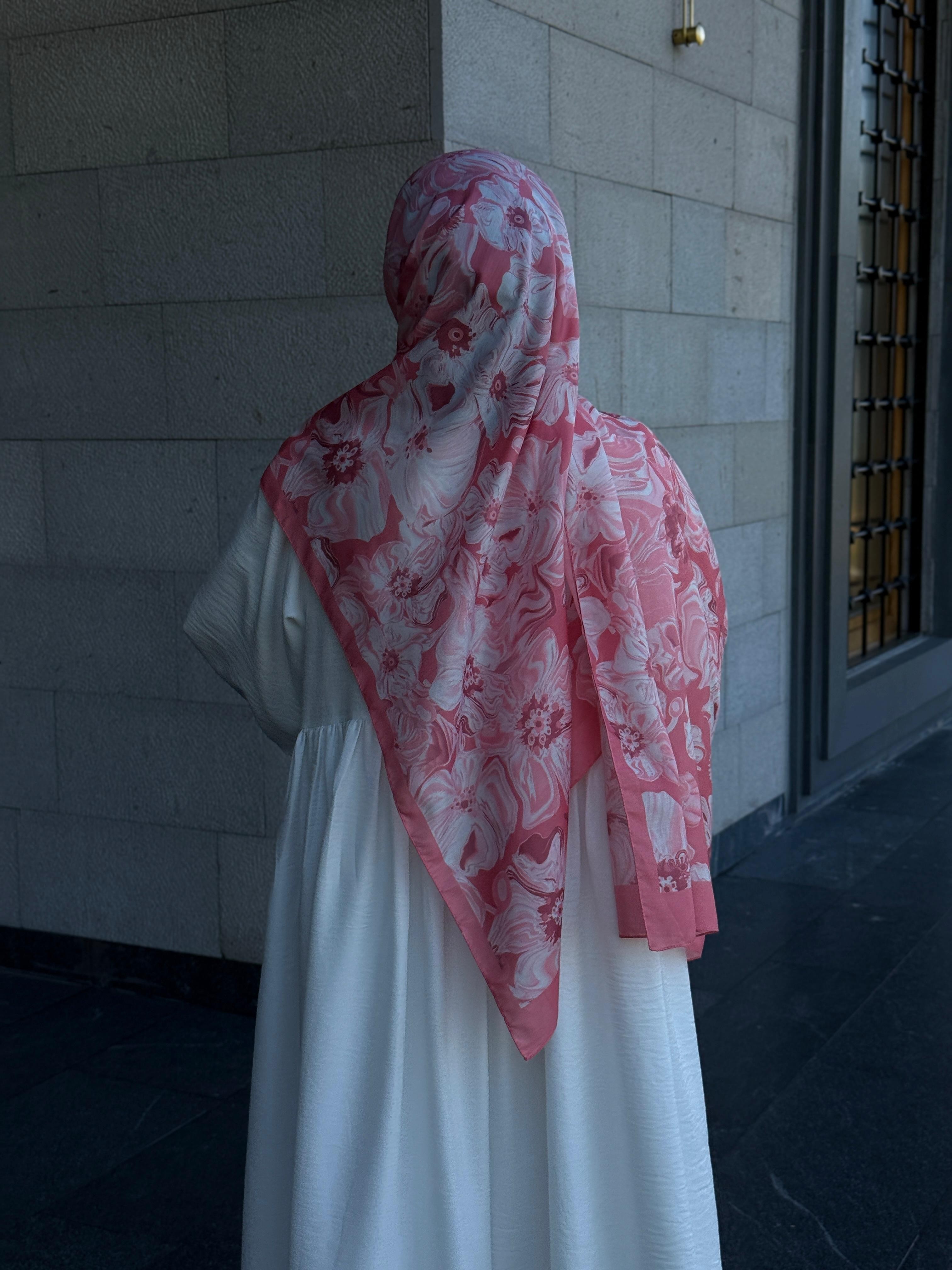 Pamuklu Mimoza Desen Şal-Mercan