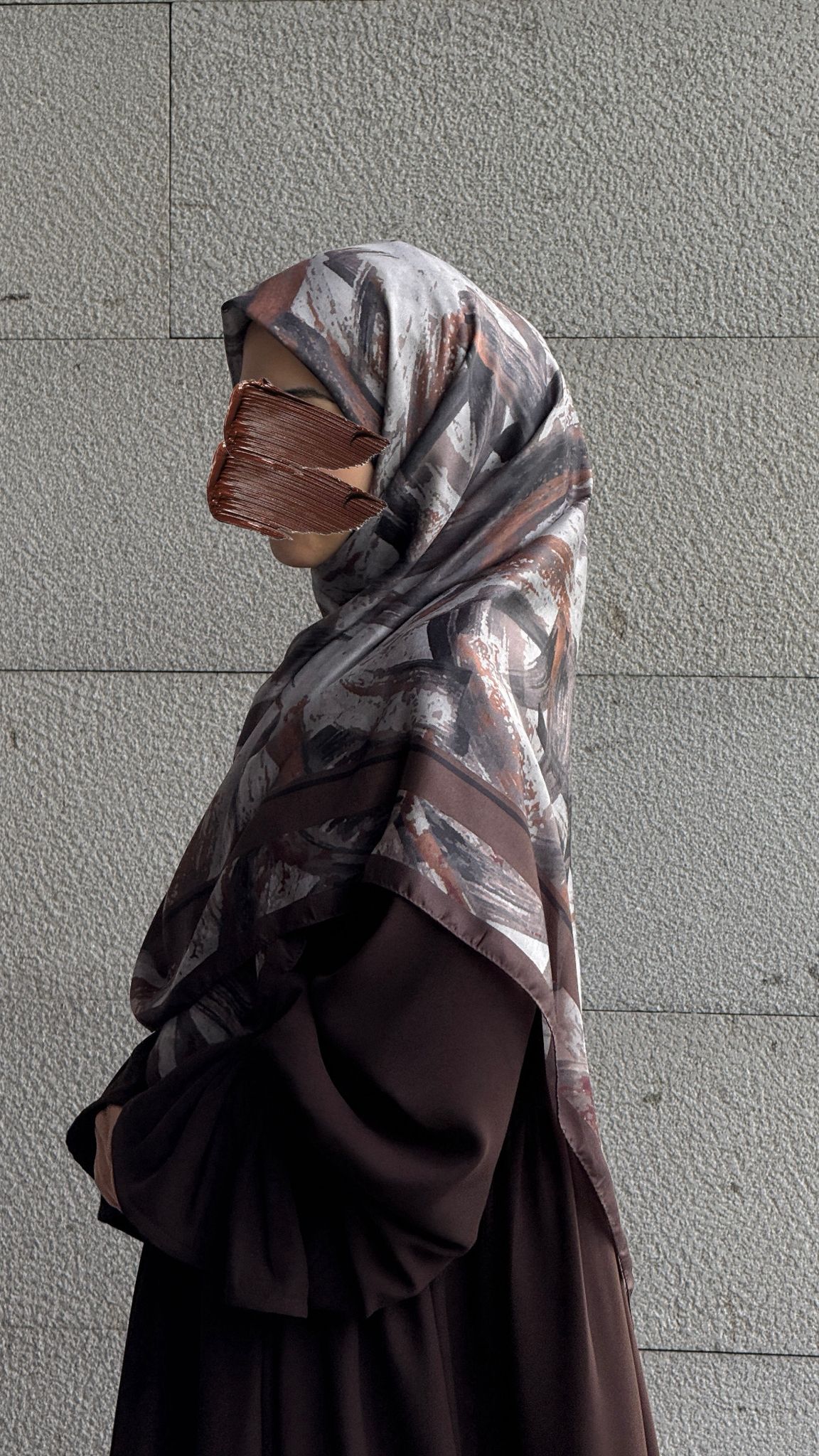 Pamuklu Soft Fırça Desen Eşarp-Kahve