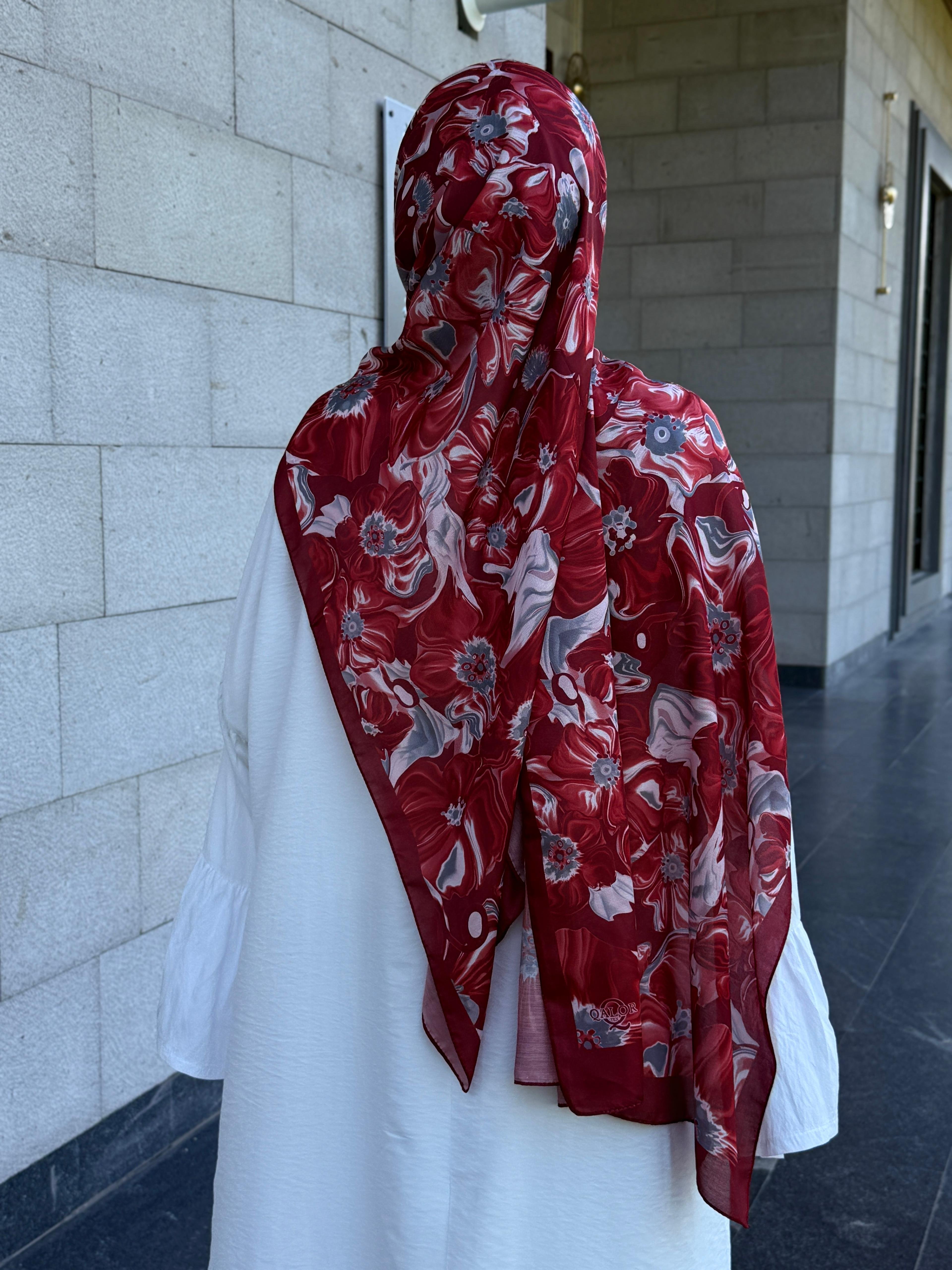 Pamuklu Mimoza Desen Şal- Bordo