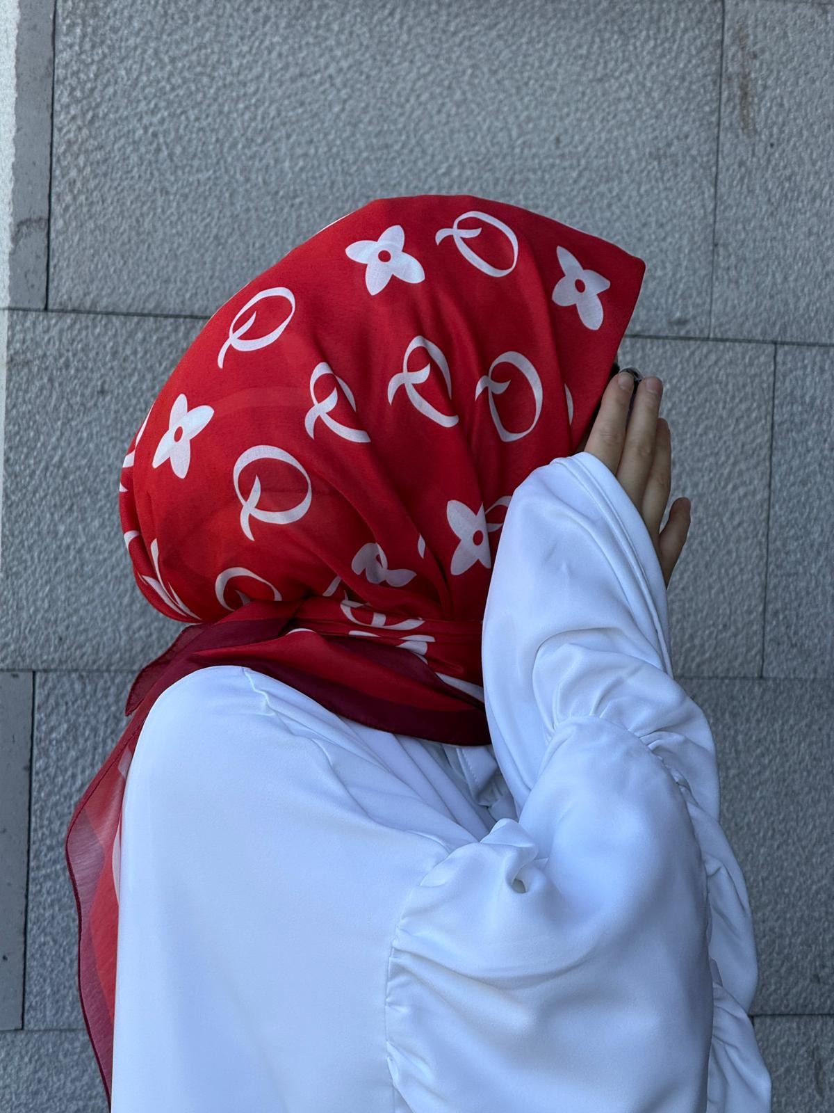 Pamuklu Soft Q Desen Eşarp-Kırmızı