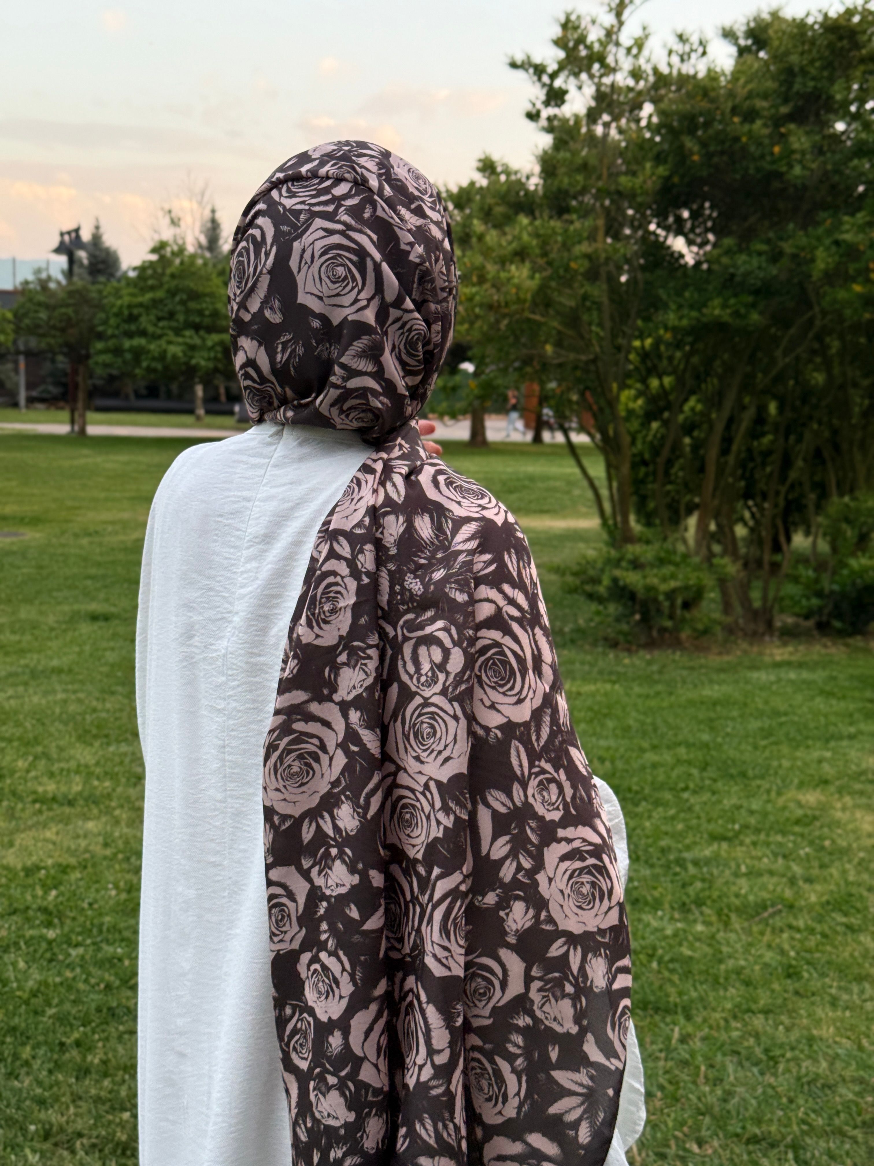 Pamuklu Soft Roza Desen Şal-Kahve/Somon