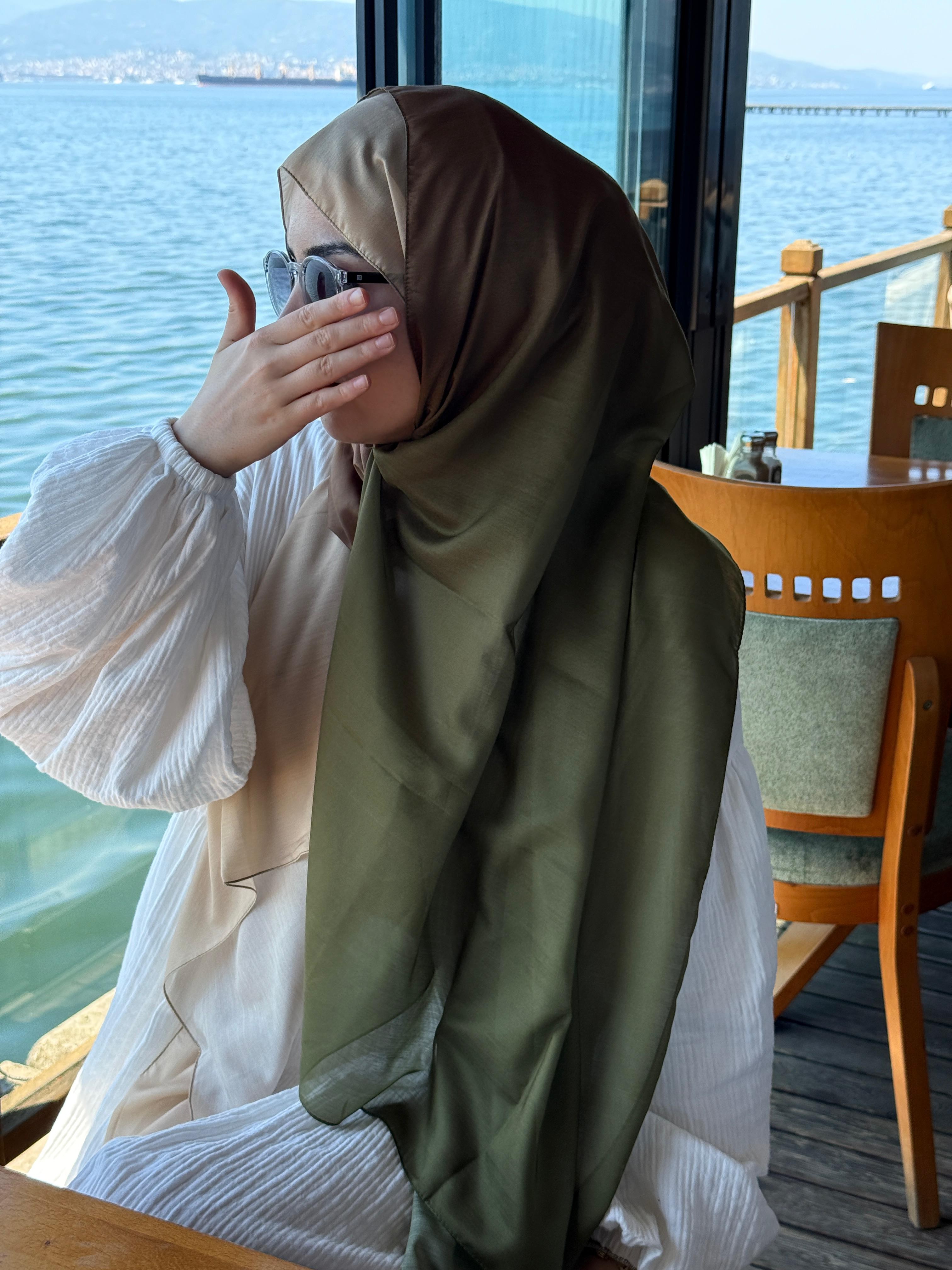 Pamuklu Dubai Degrade Şal-Haki/Kahve
