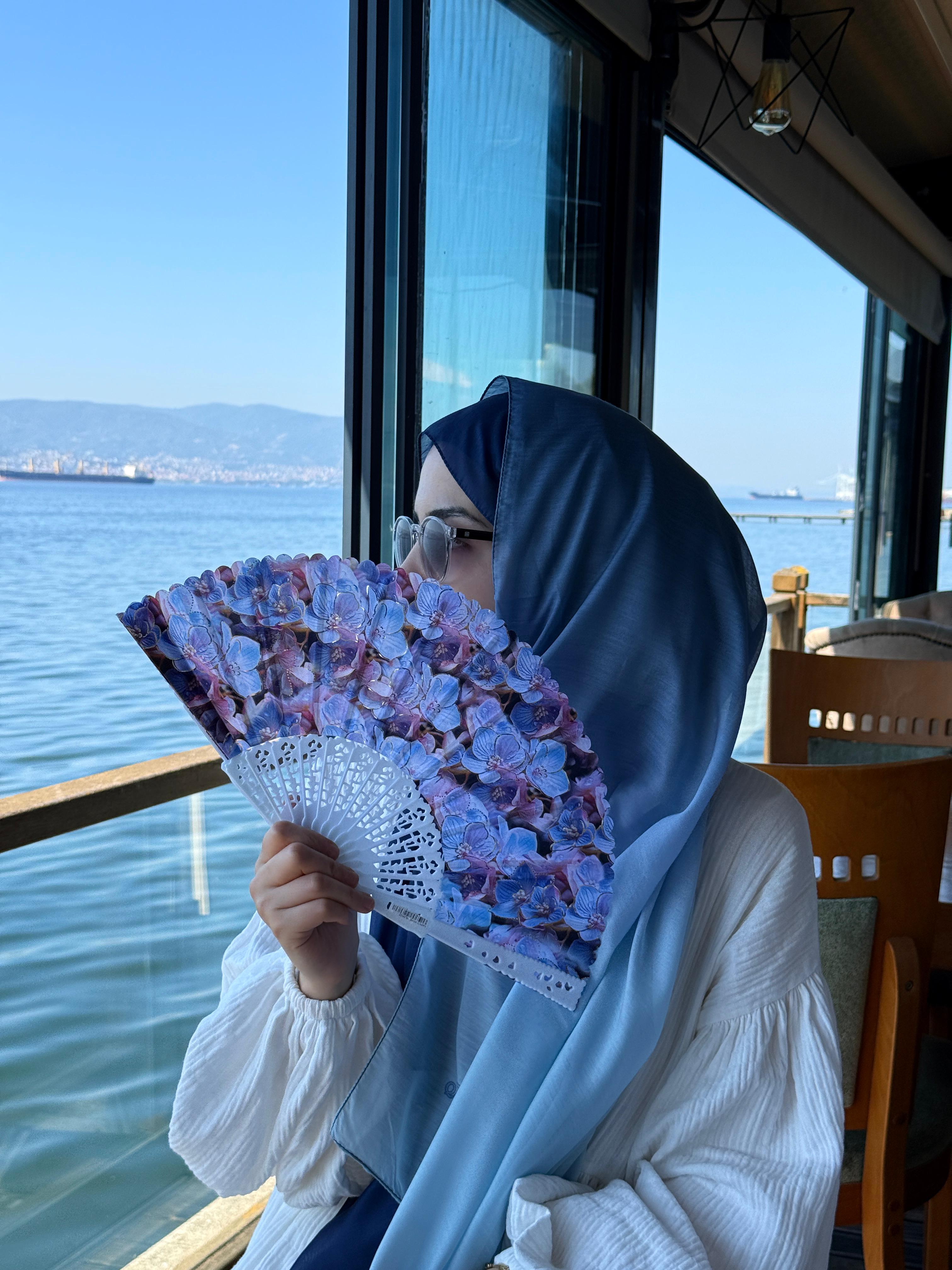 Pamuklu Dubai Degrade Şal-İndigo