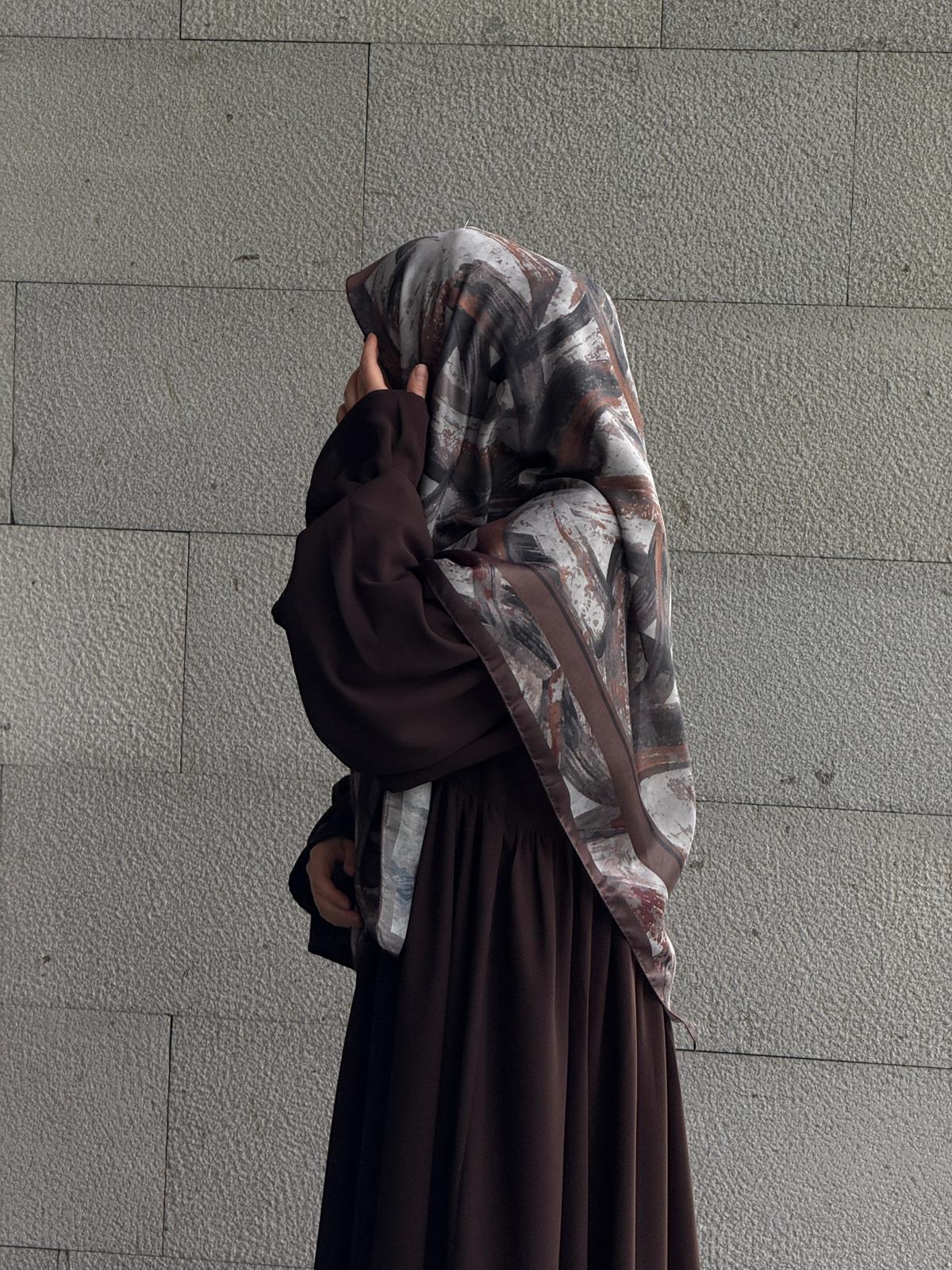 Pamuklu Soft Fırça Desen Eşarp-Kahve