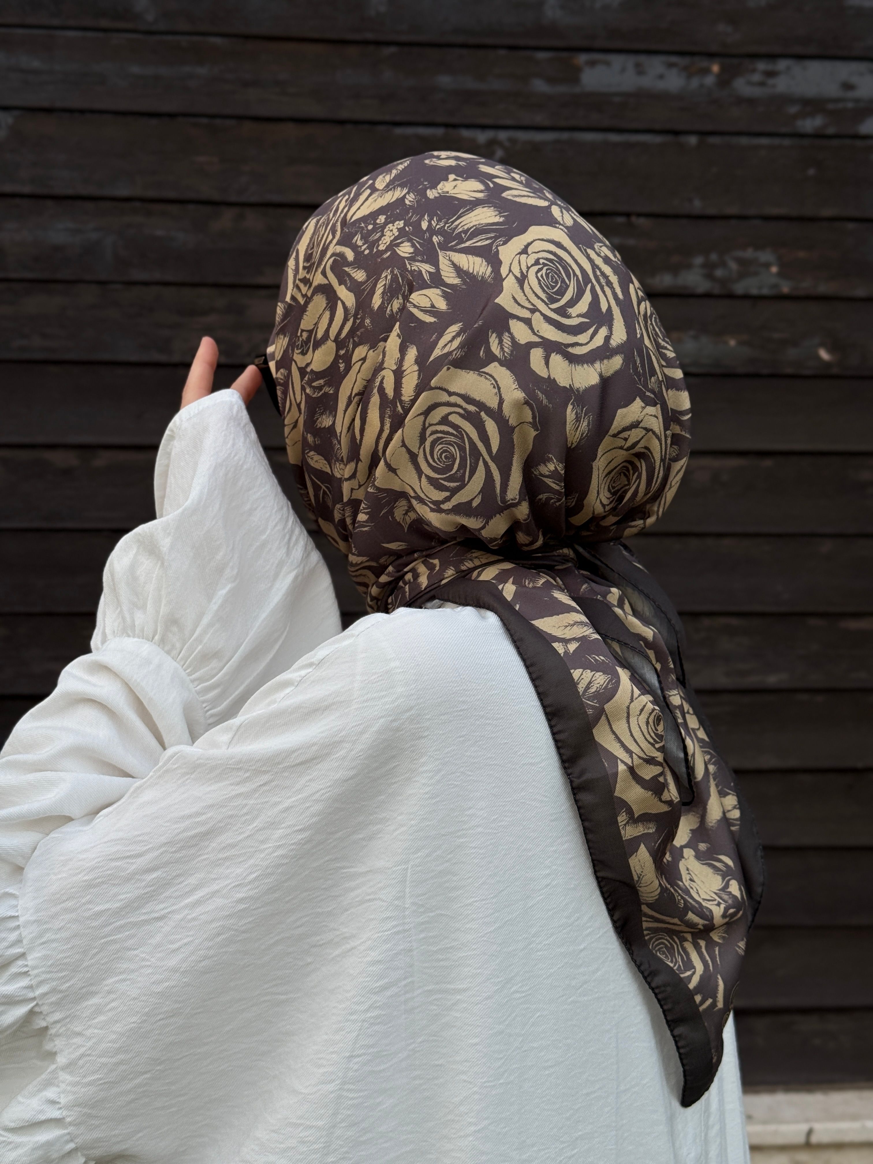 Pamuklu Soft Roza Desen Eşarp-Küf Yeşil