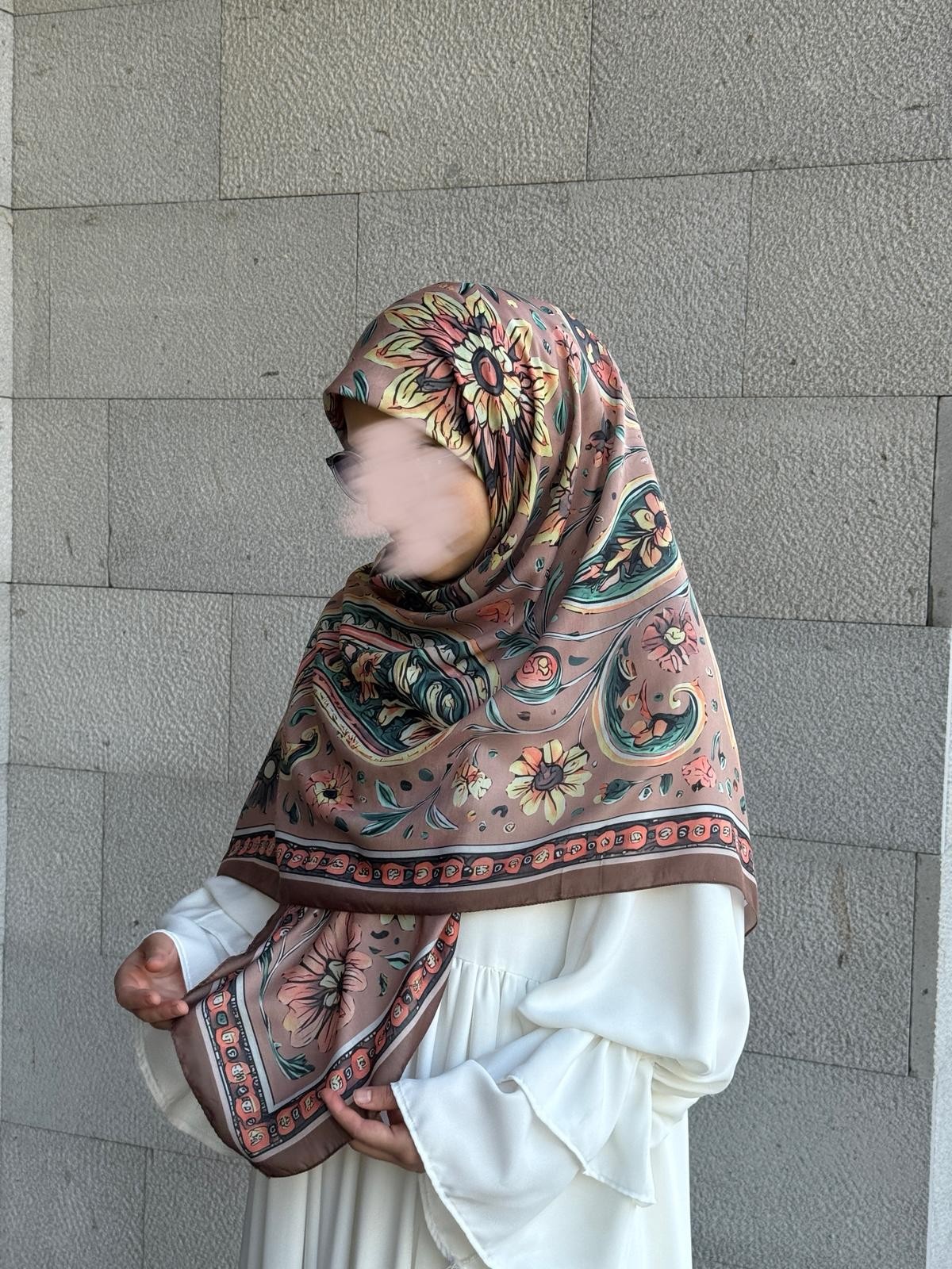 Pamuklu Vintage Desen Eşarp-Kahve