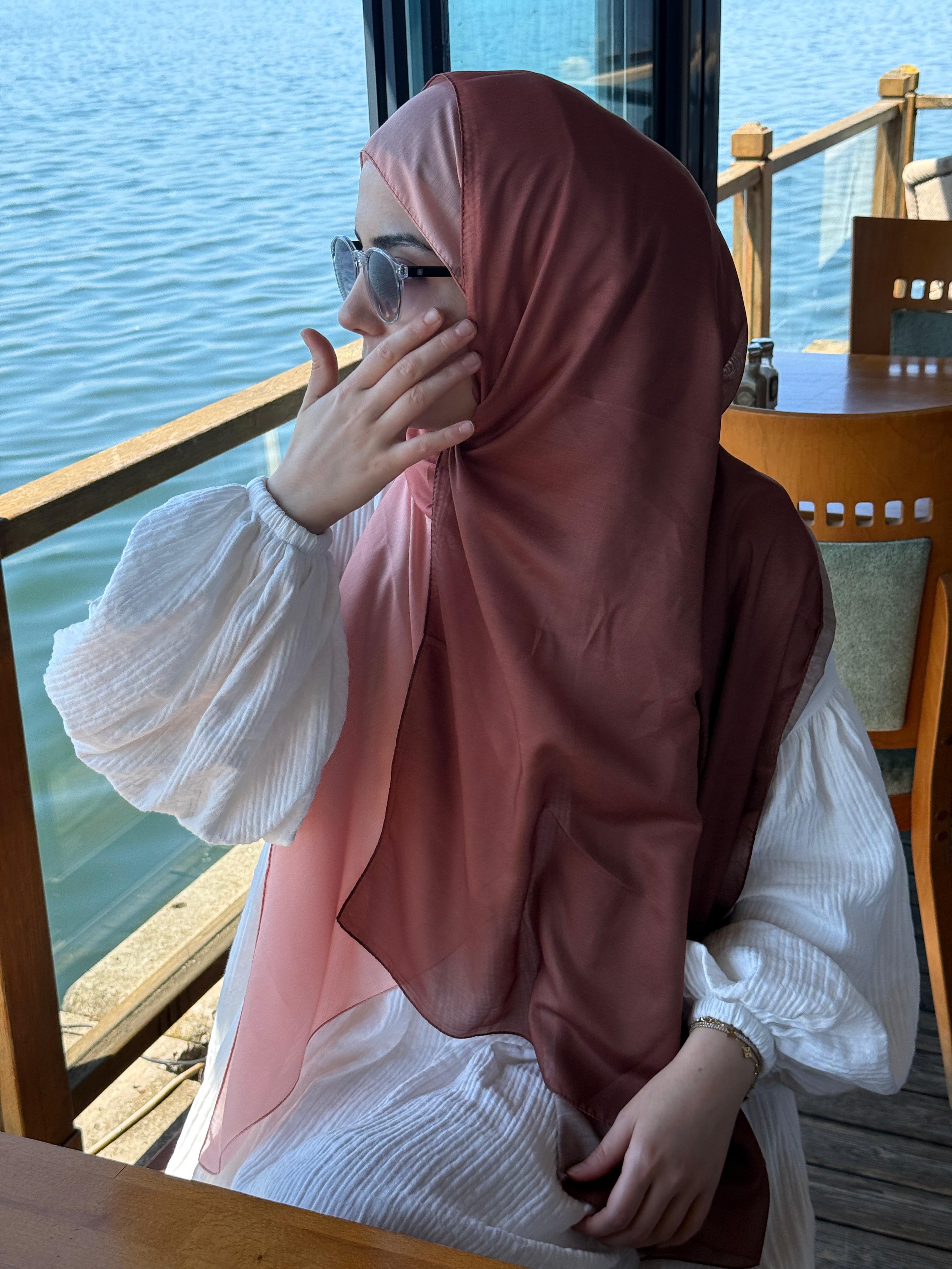Pamuklu Dubai Degrade Şal-Kahve/Somon
