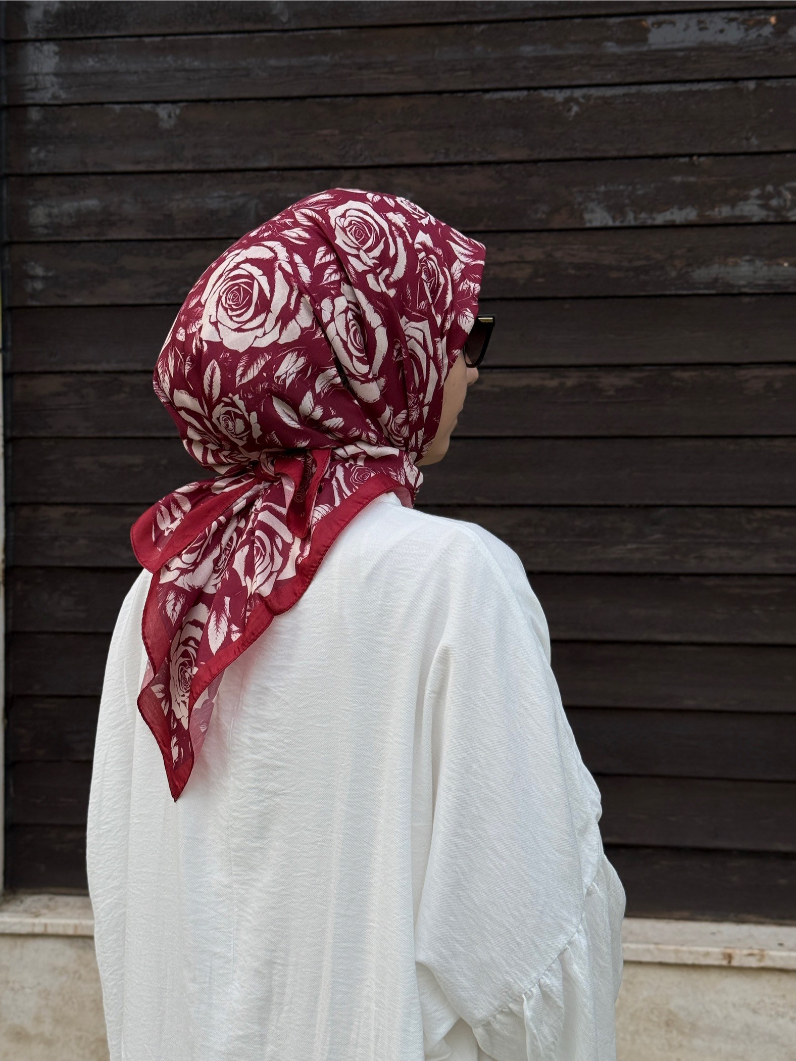 Pamuklu Soft Roza Desen Eşarp-Bordo