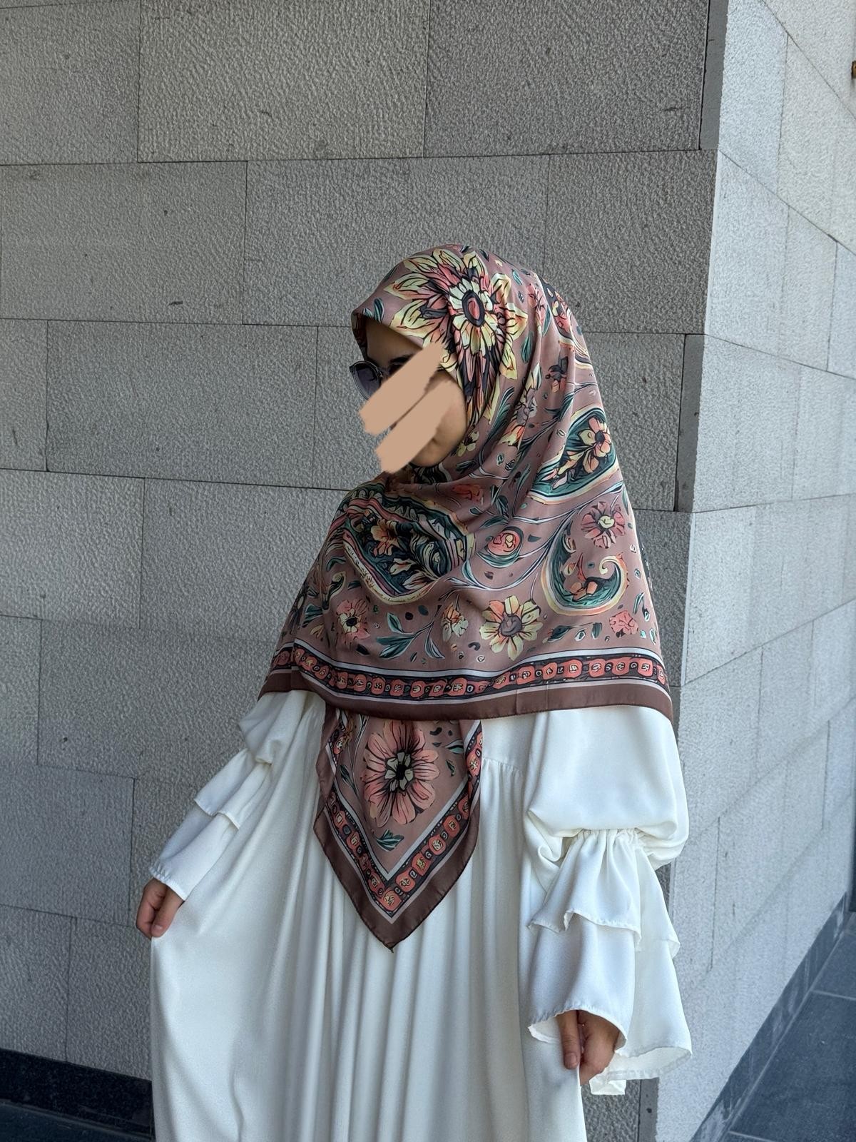 Pamuklu Vintage Desen Eşarp-Kahve