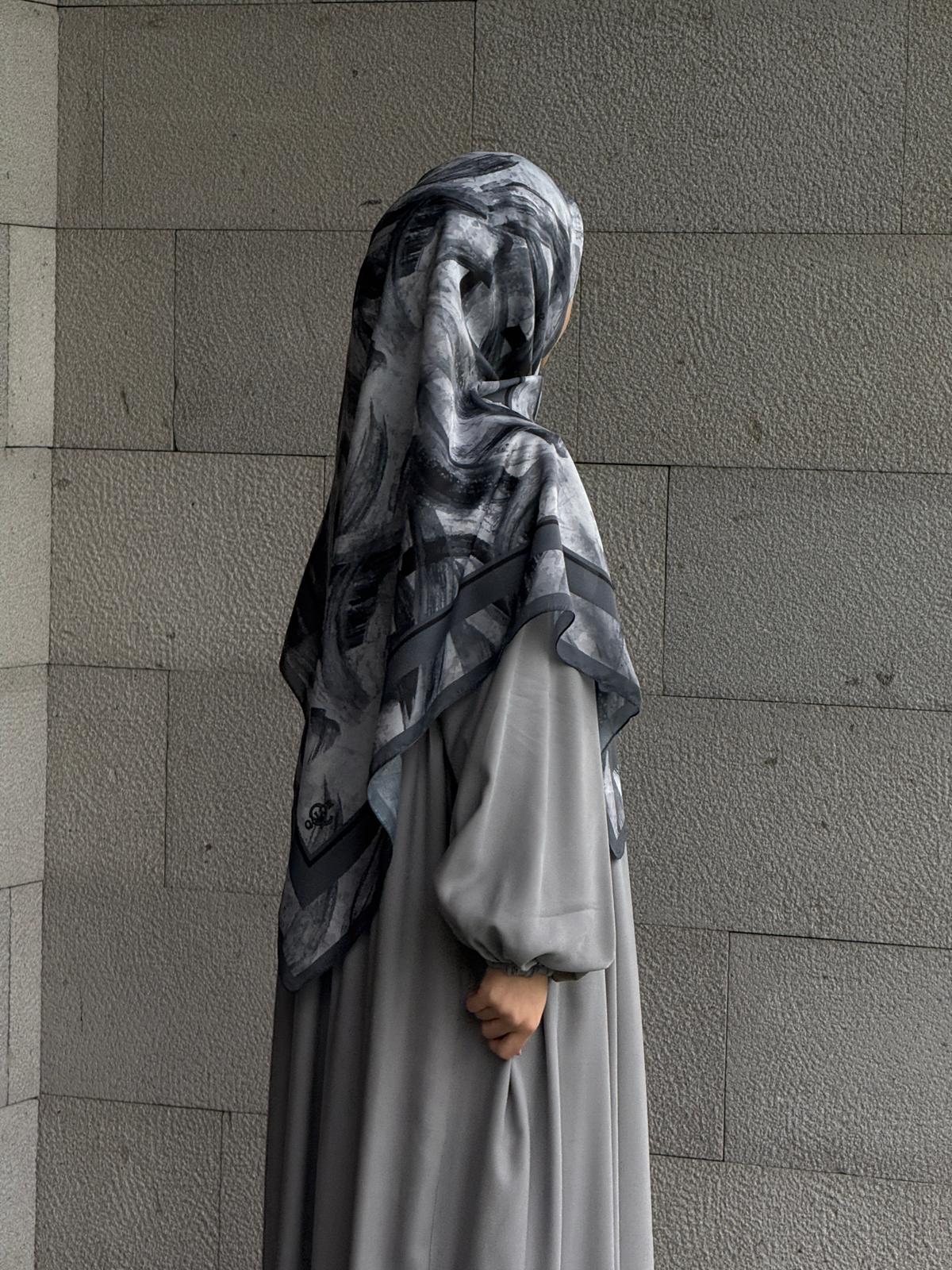 Pamuklu Soft Fırça Desen Eşarp-Siyah/Antrasit