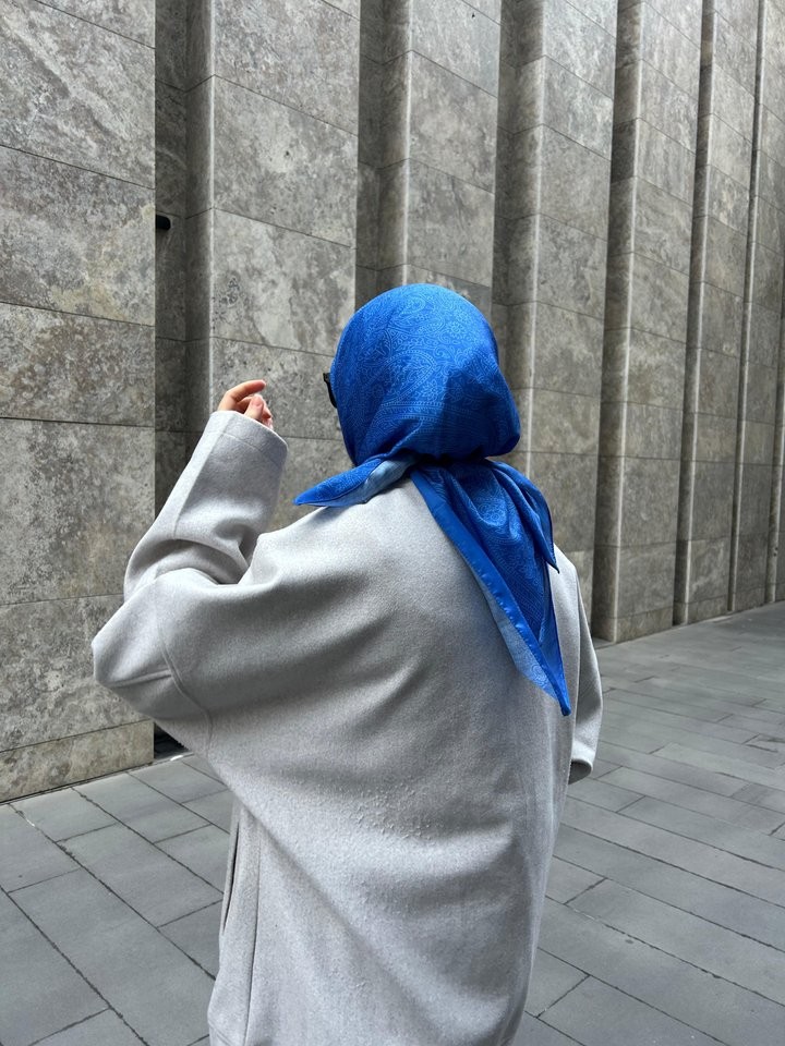 Pamuklu Soft İnci Desen Eşarp-Saks Mavi