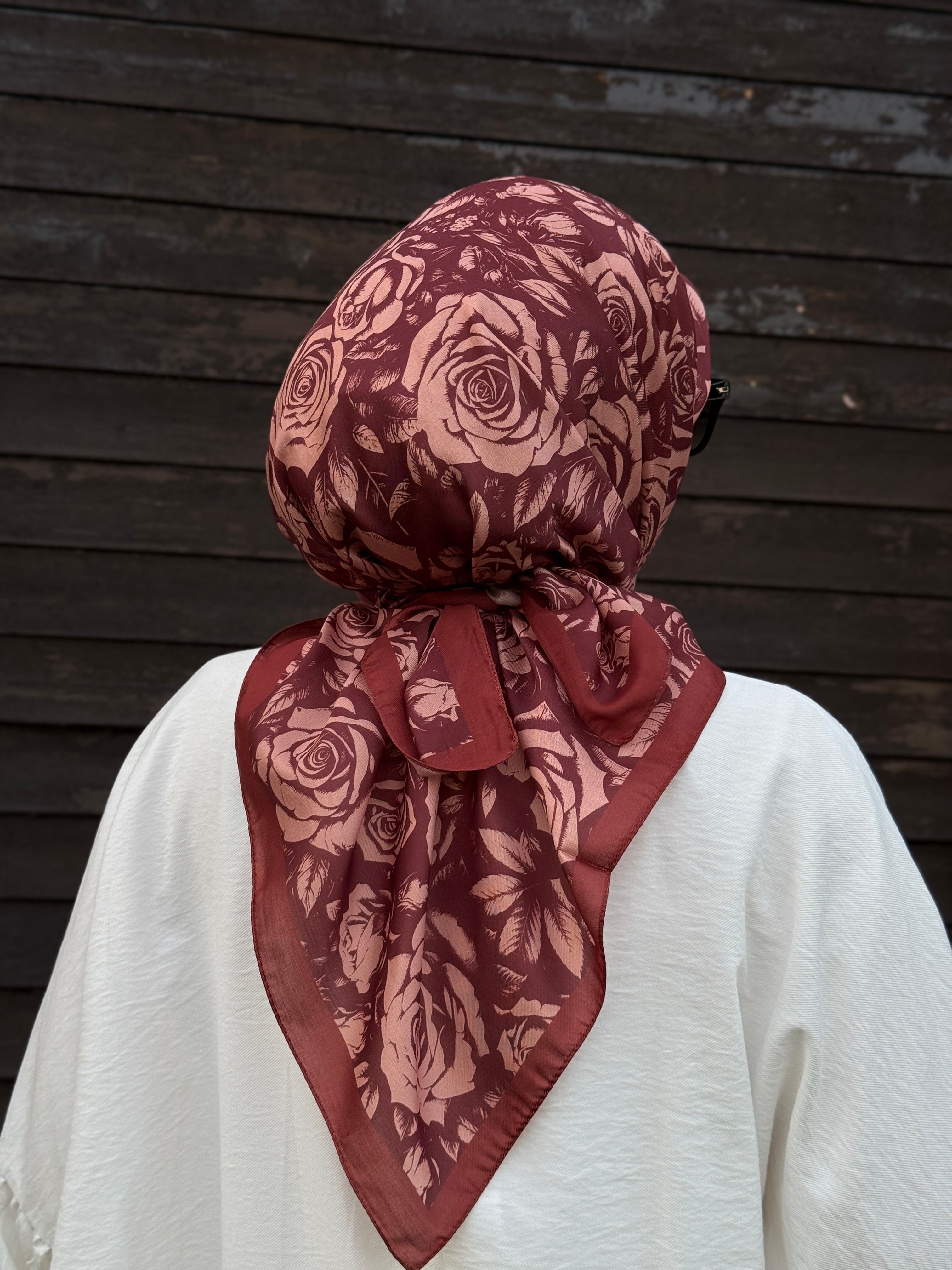 Pamuklu Soft Roza Desen Eşarp-Kiremit
