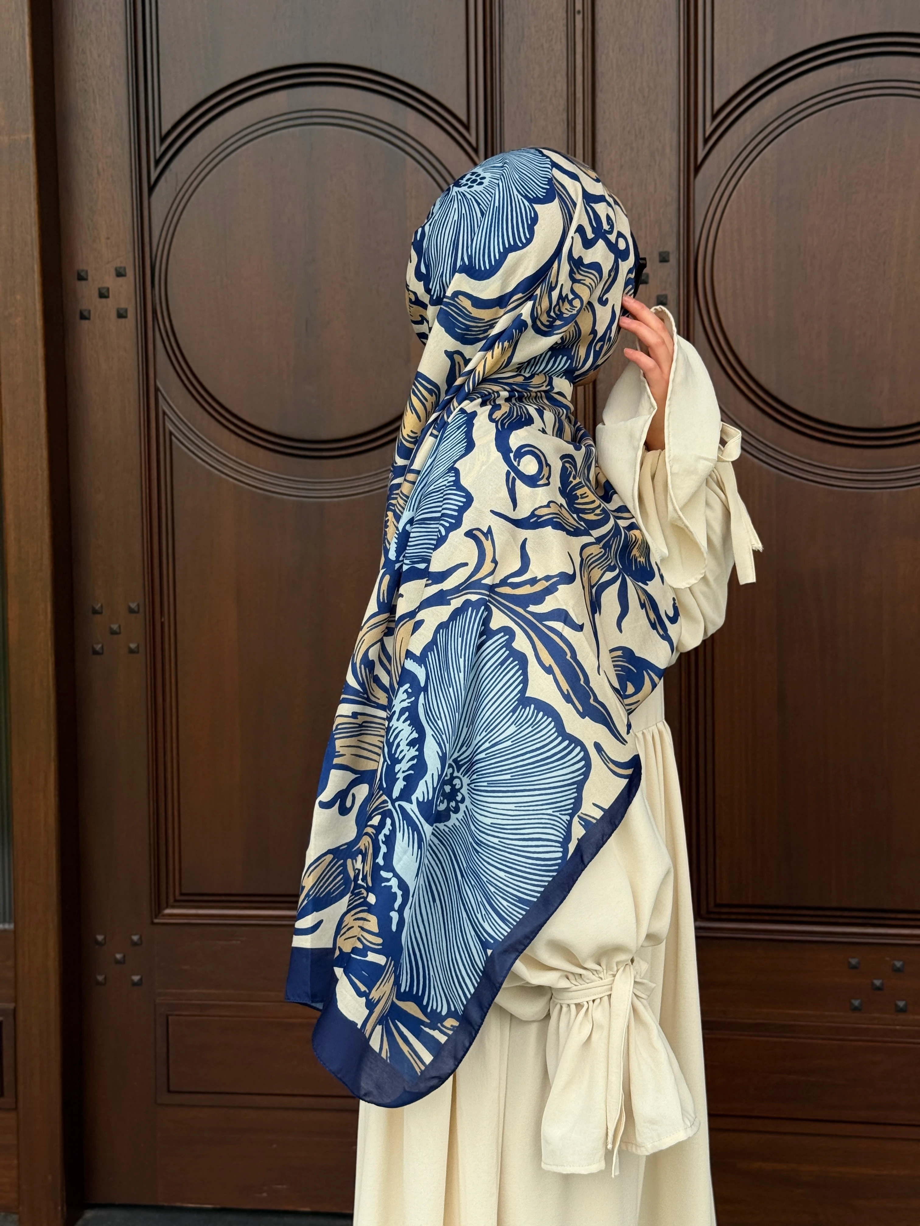 Pamuklu Soft Luna Desen Şal-Mavi