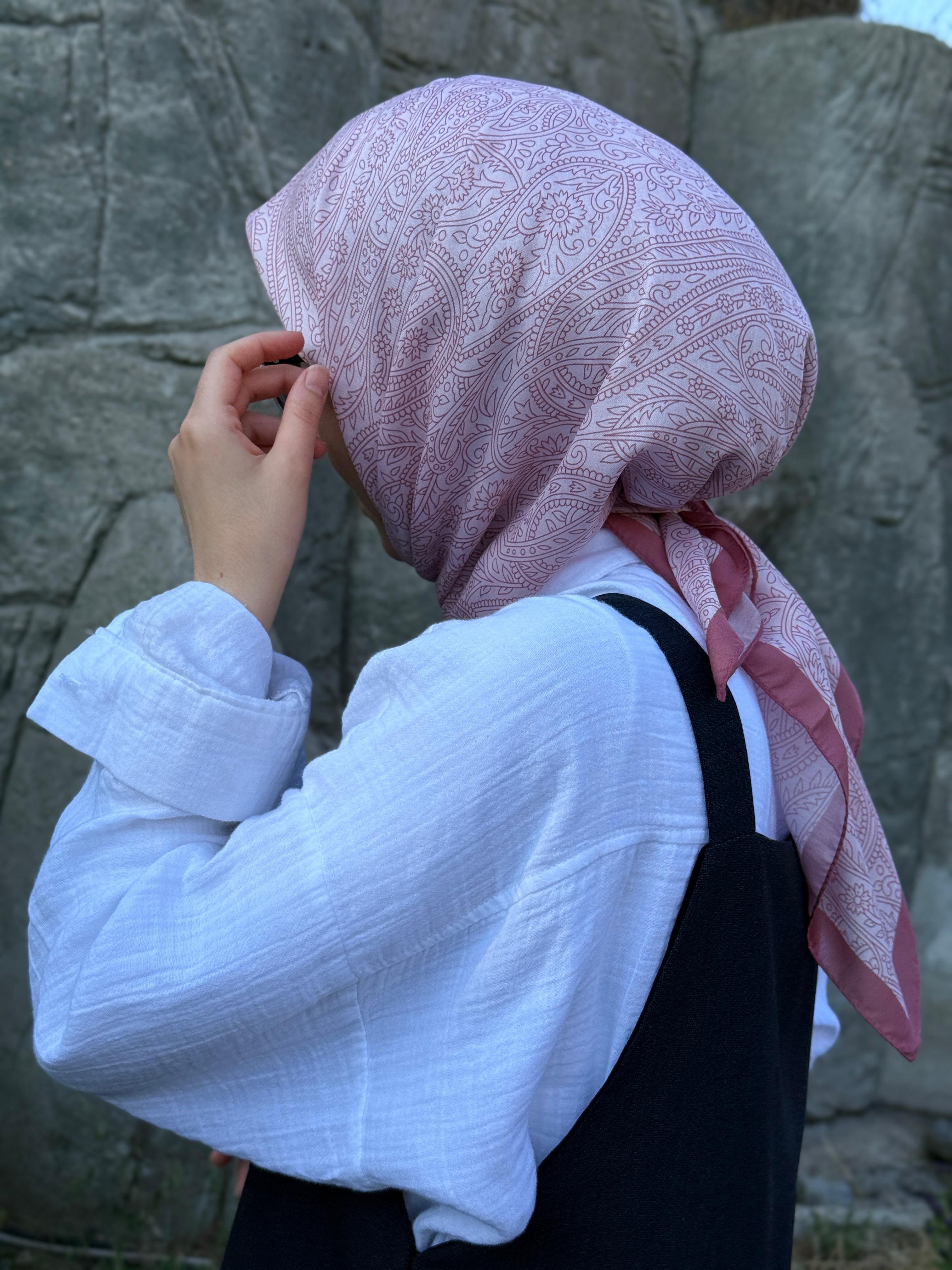 Pamuklu Soft İnci Desen Eşarp-Pudra