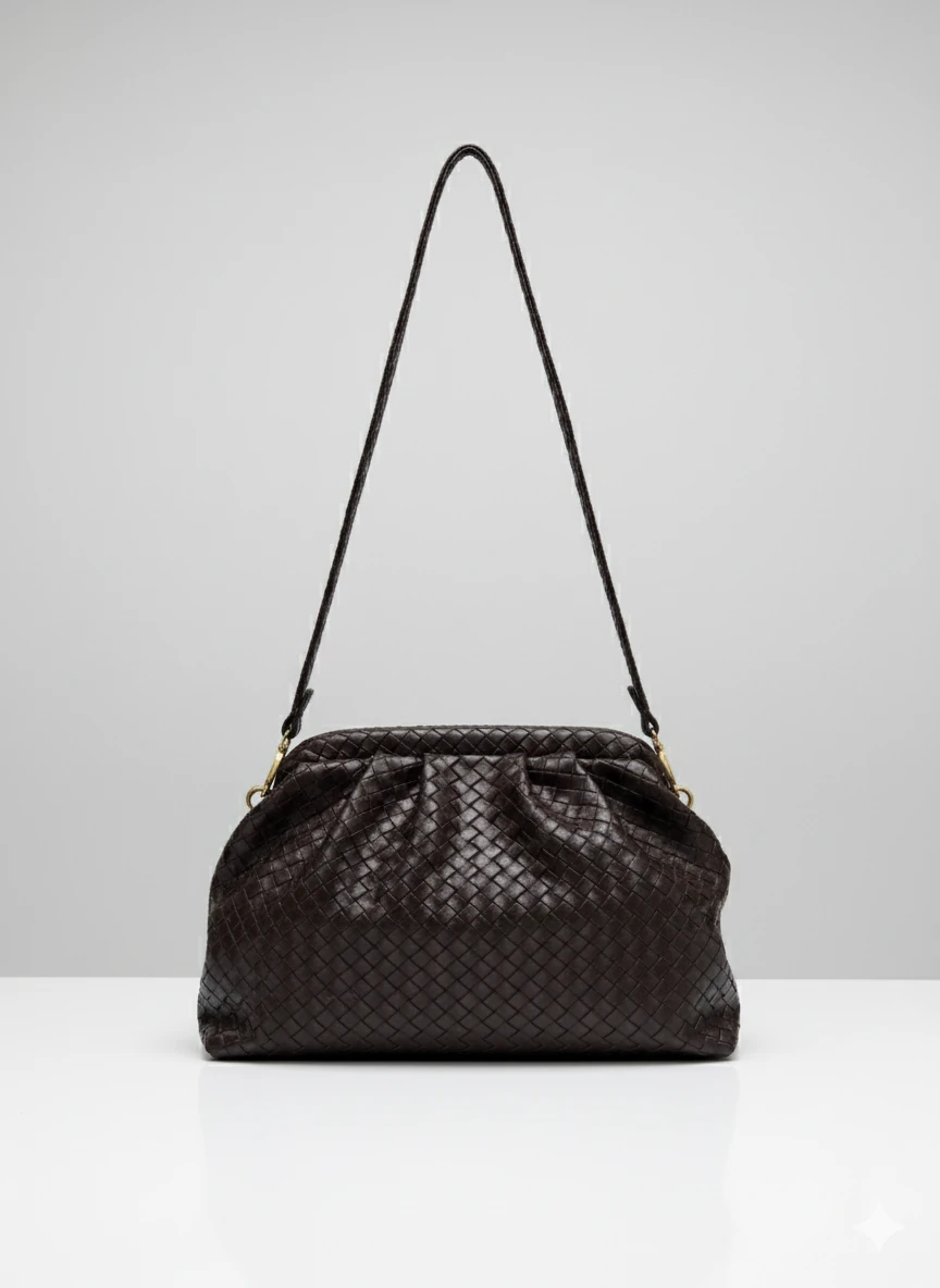 Burslu Büzgülü El ve Omuz Çantası - Acı Kahve