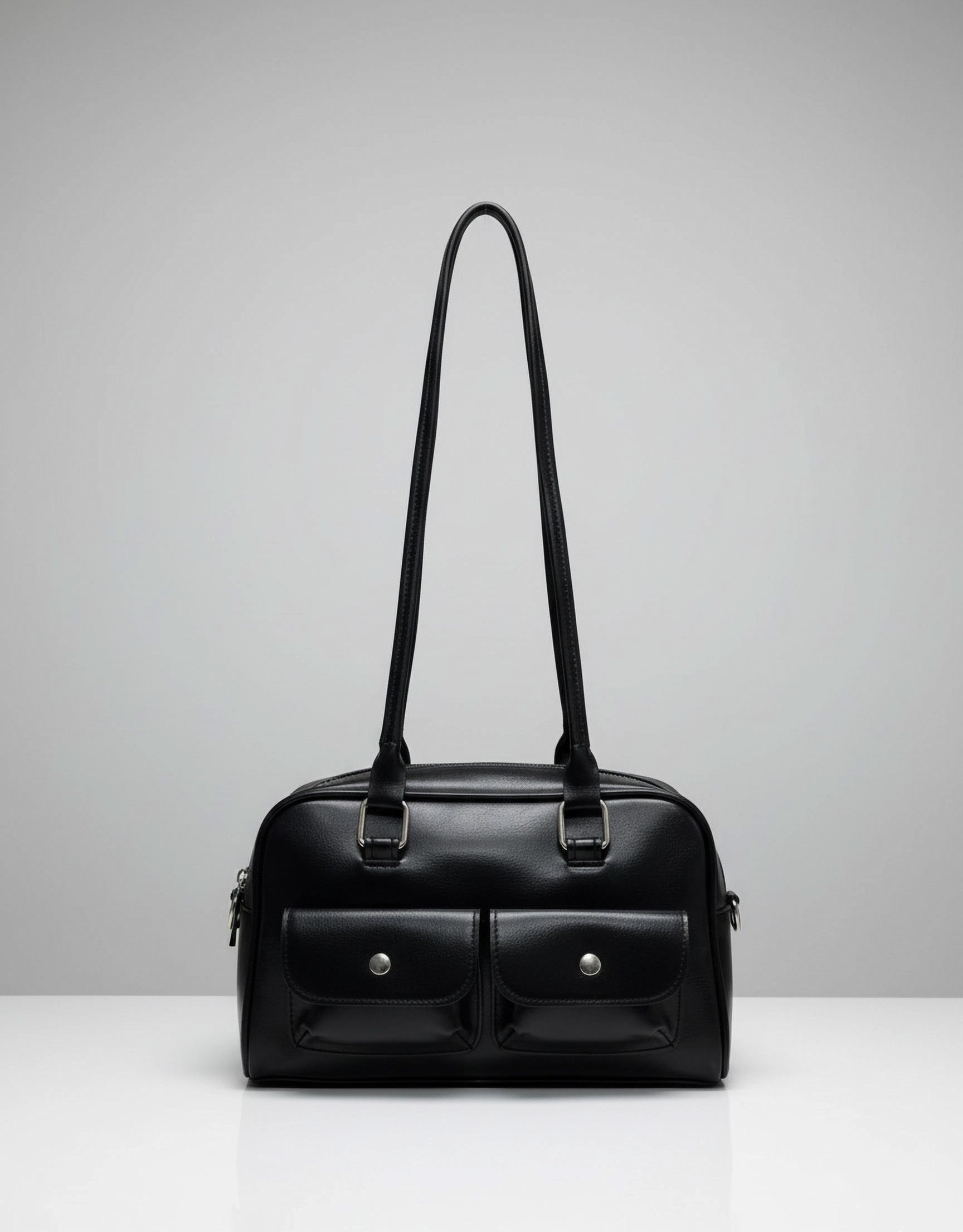 Çift Cepli Omuz Çantası - Siyah