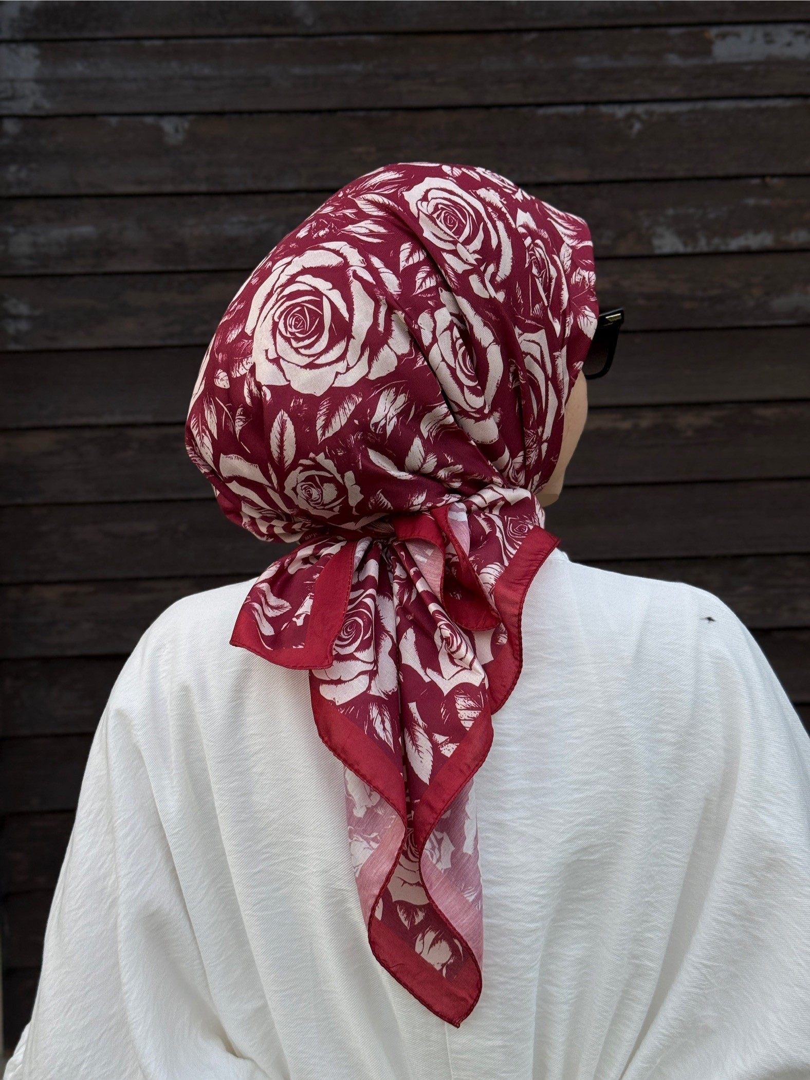 Pamuklu Soft Roza Desen Eşarp-Bordo
