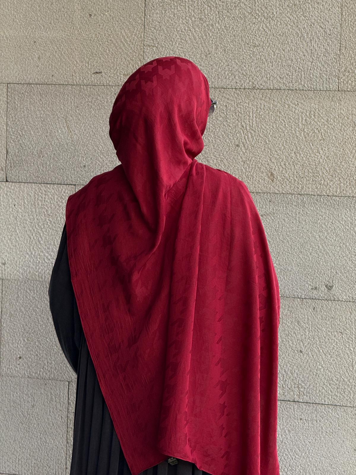 Pamuklu kazayağı jakar şal-Bordo