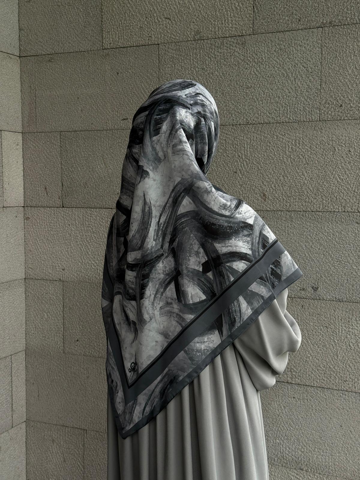 Pamuklu Soft Fırça Desen Eşarp-Siyah/Antrasit