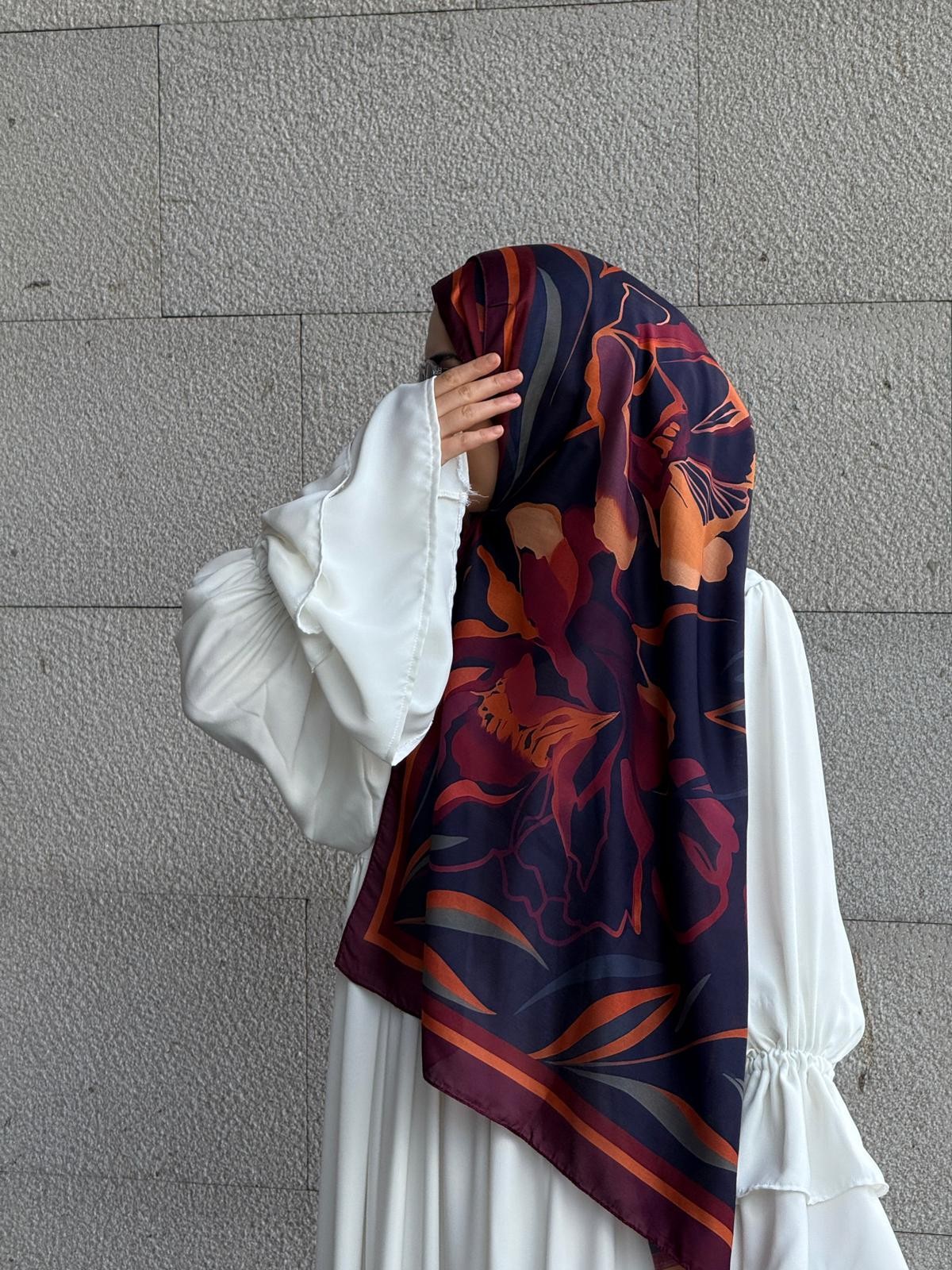 Pamuklu Soft Lotus Desen Şal-Siyah/Mürdüm