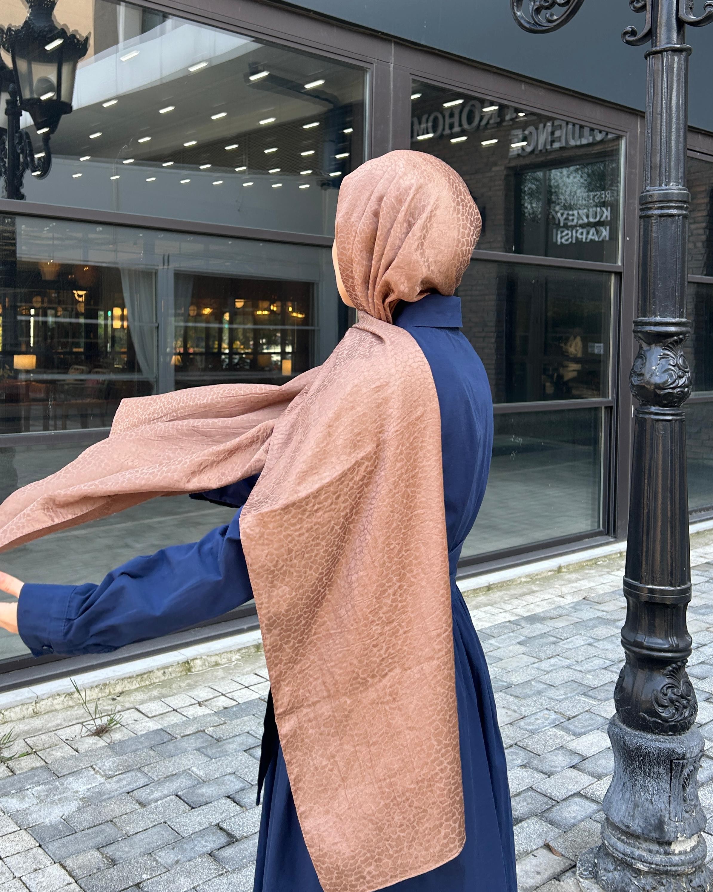 Taş Desen Pamuklu Jakar Şal-Kahve
