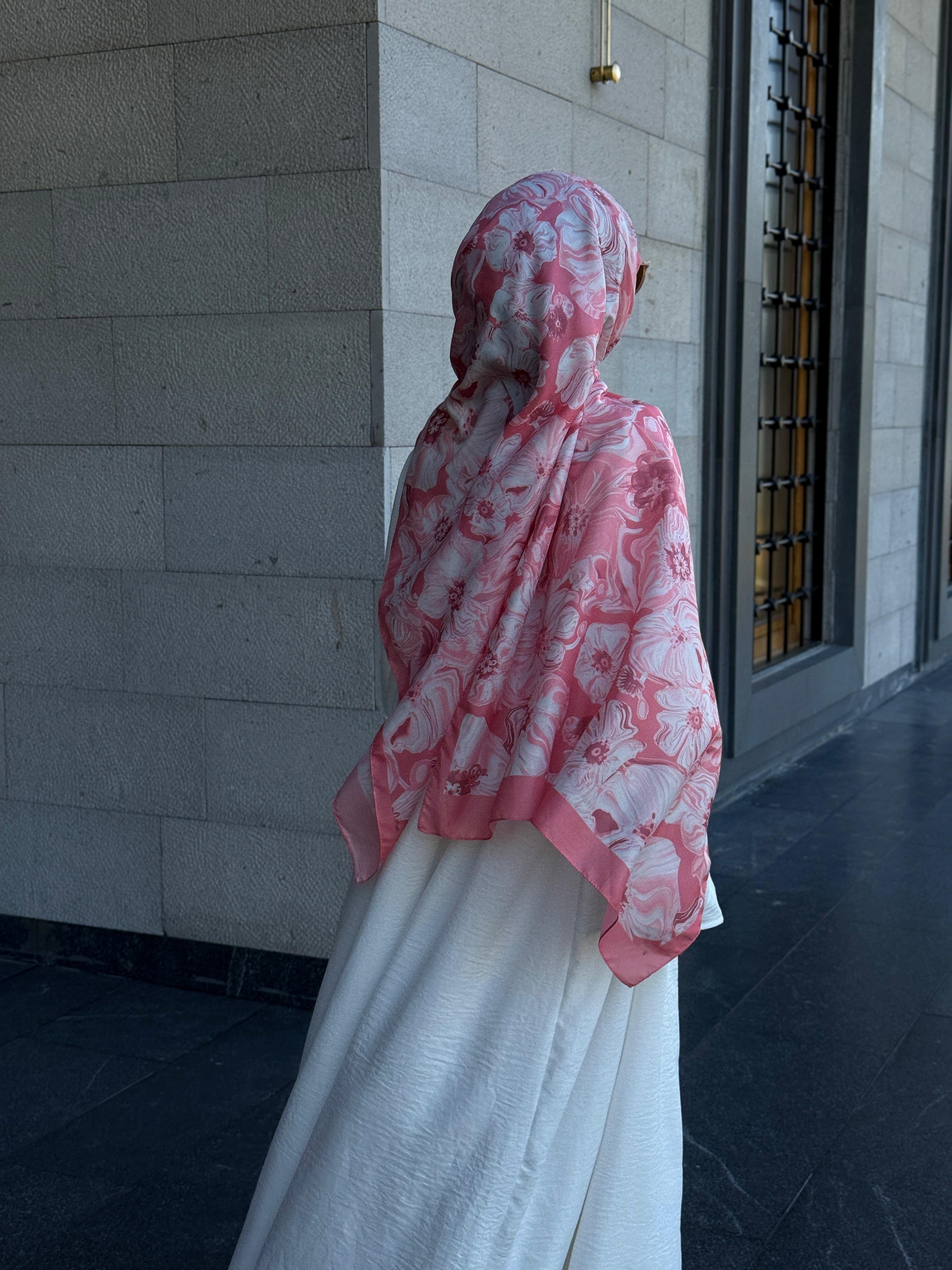 Pamuklu Mimoza Desen Şal-Mercan