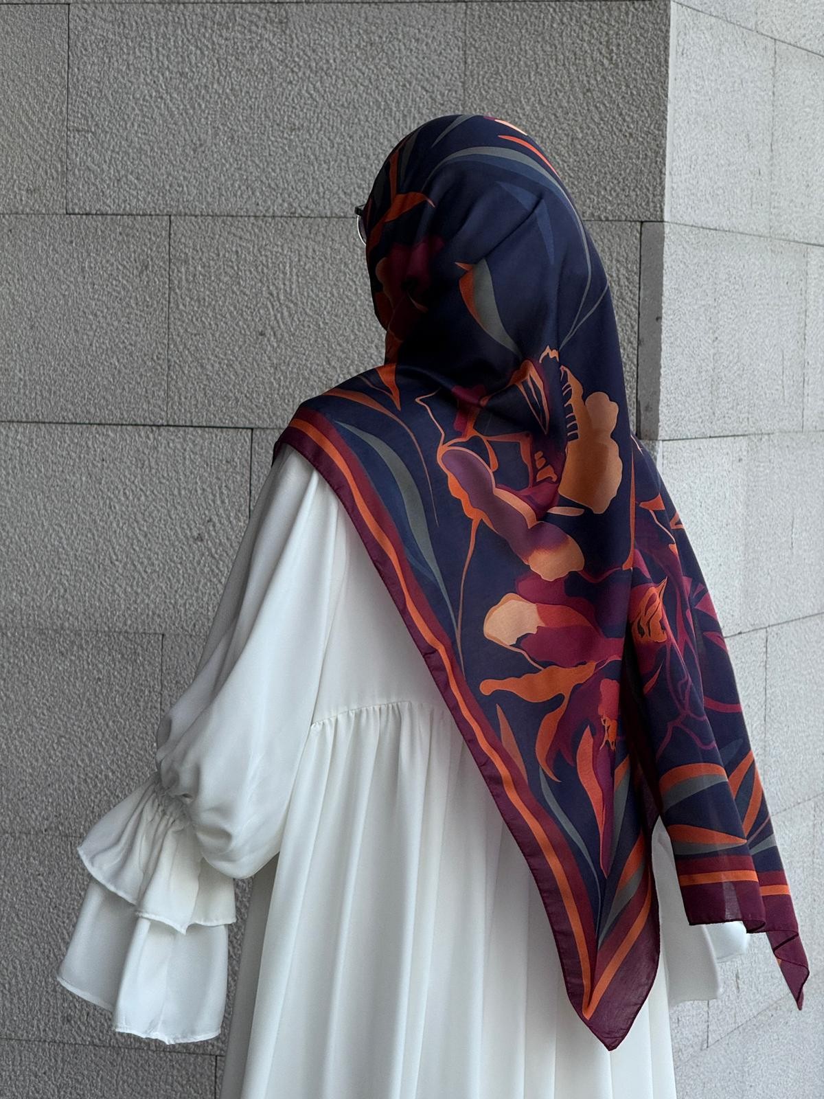 Pamuklu Soft Lotus Desen Şal-Siyah/Mürdüm