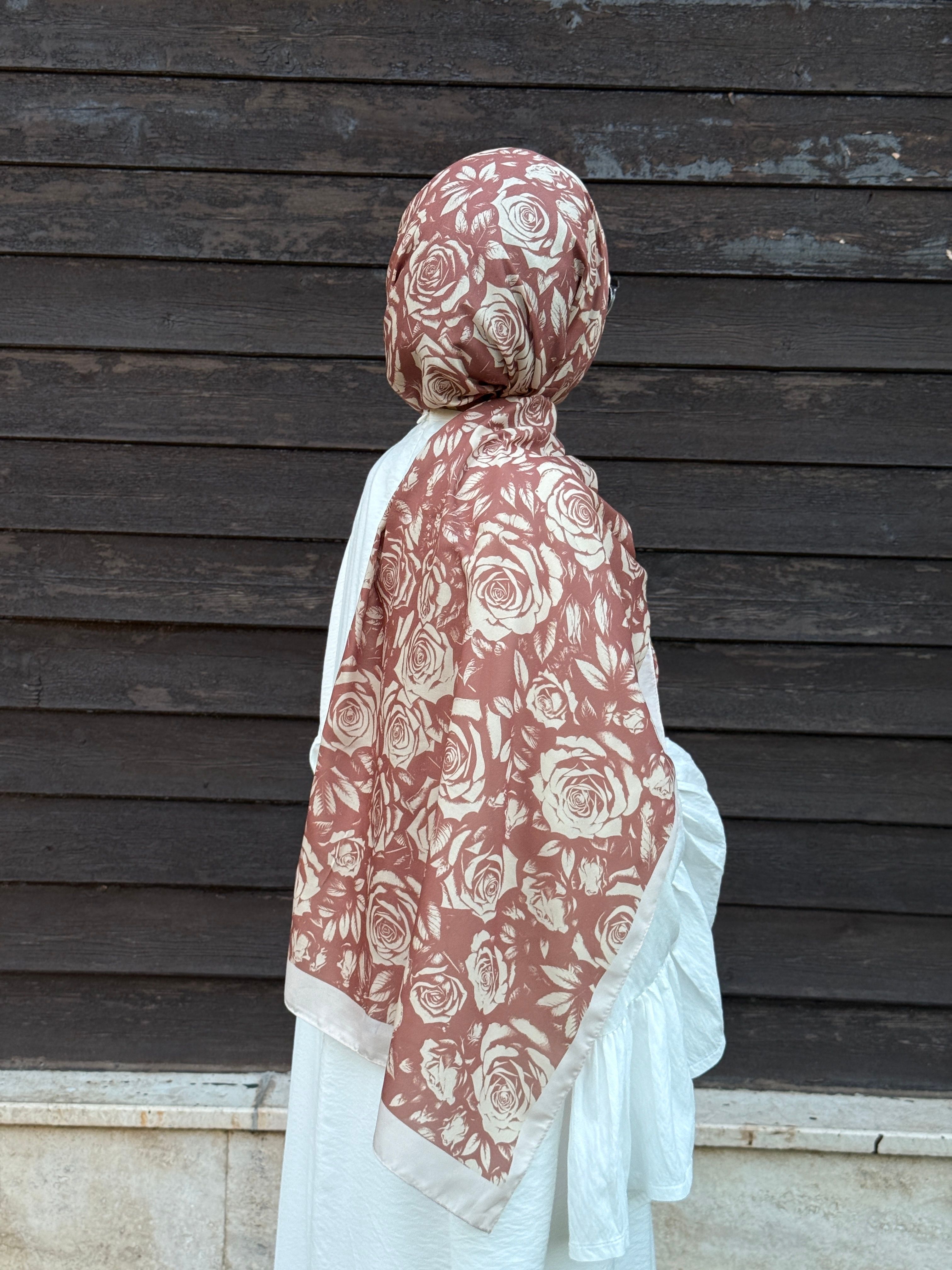 Pamuklu Soft Roza Desen Şal-Cappuccino