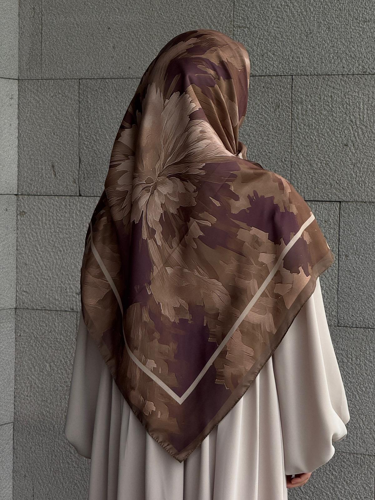 Pamuklu Soft Luna Desen Eşarp-Kahve/Mürdüm