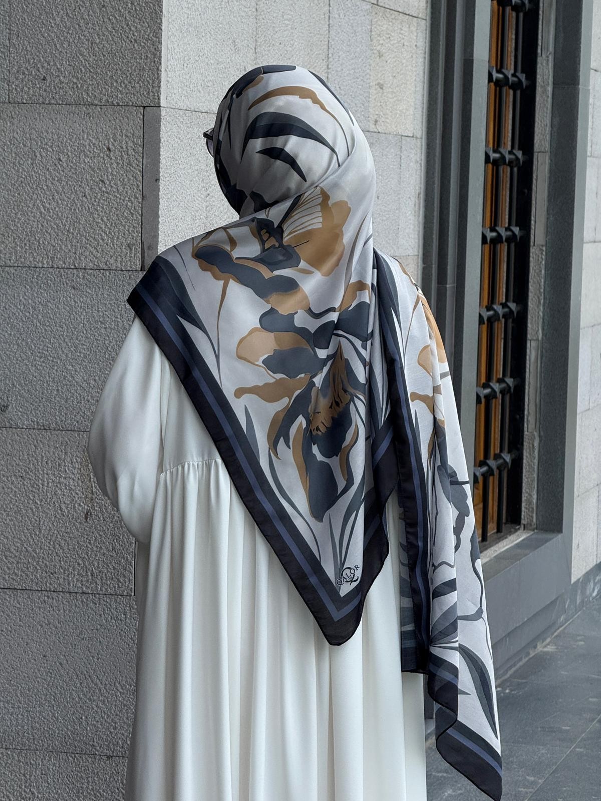 Pamuklu Soft Lotus Desen Şal-Siyah/Gri