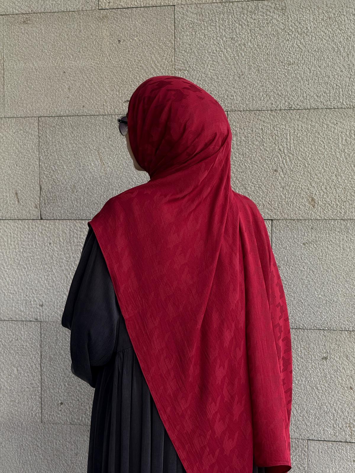 Pamuklu kazayağı jakar şal-Bordo