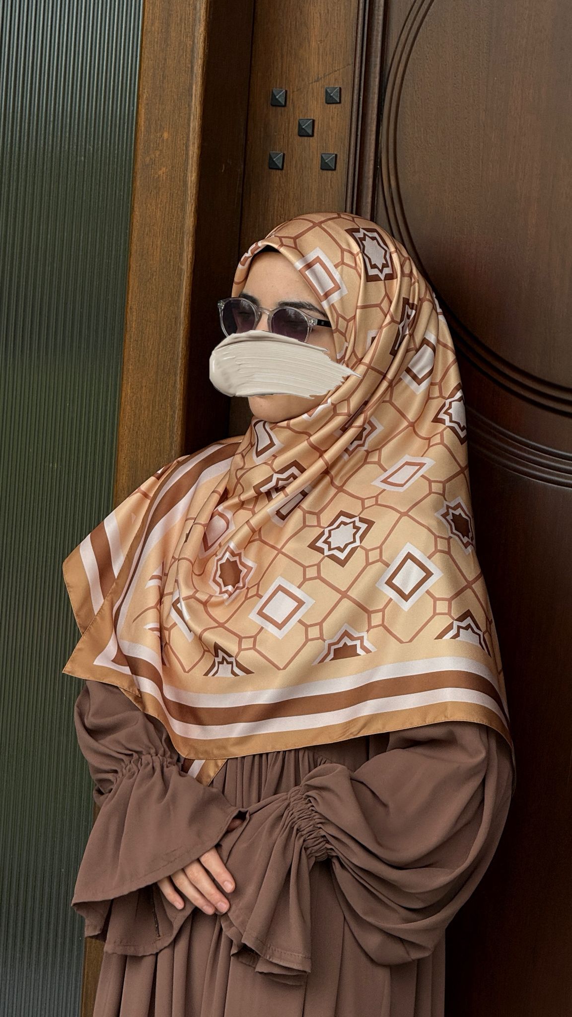 İpeksi Twil Monogram Eşarp-Latte