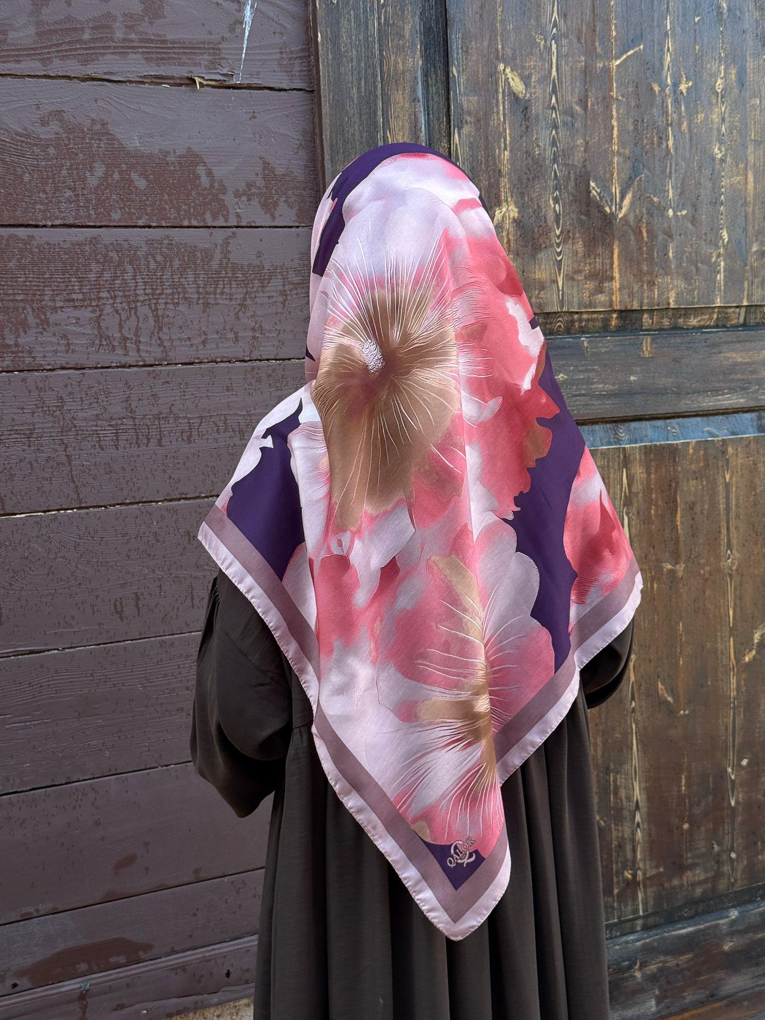 Pamuklu Flora Desen Eşarp-Mürdüm
