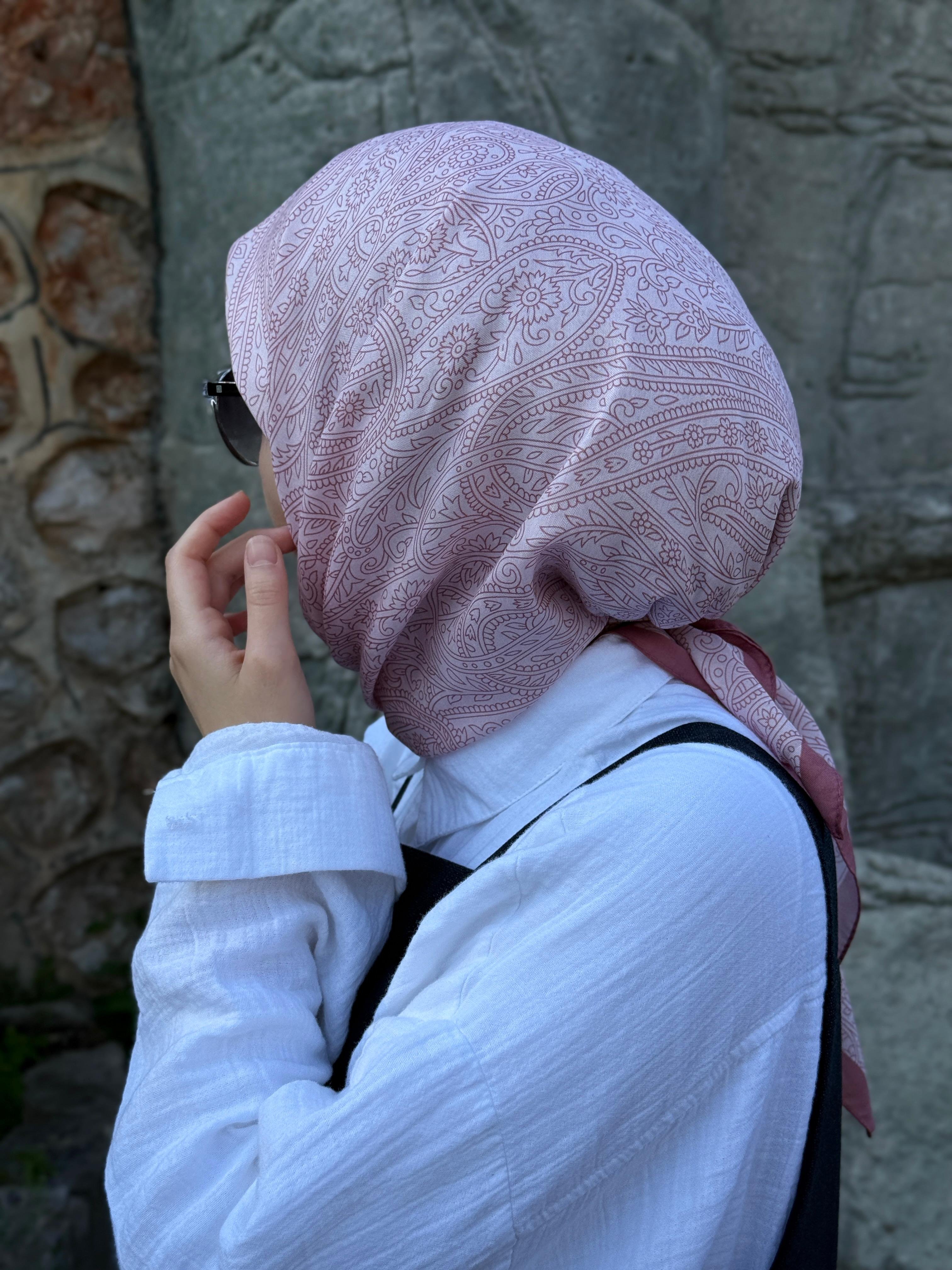 Pamuklu Soft İnci Desen Eşarp-Pudra
