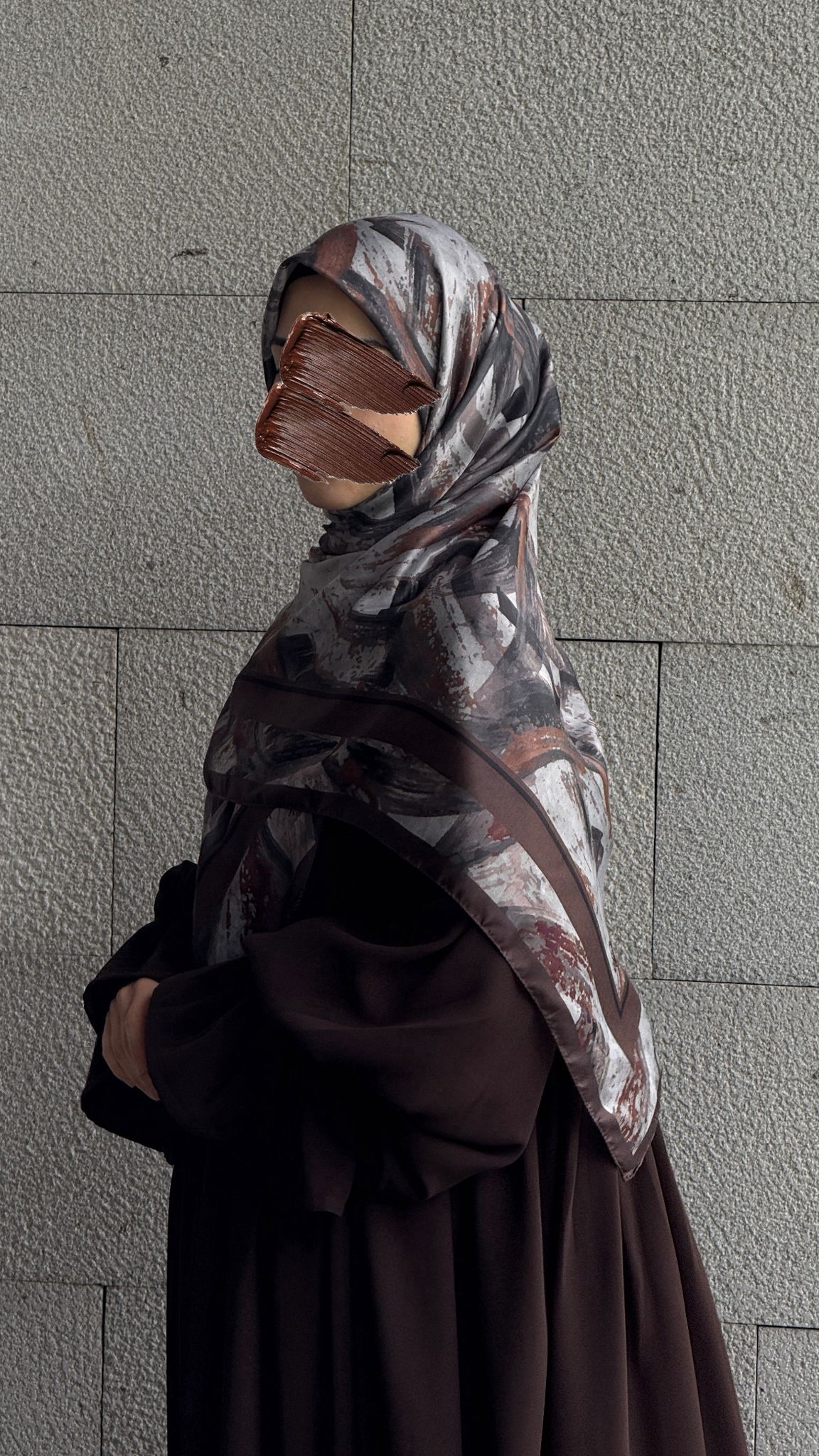 Pamuklu Soft Fırça Desen Eşarp-Kahve