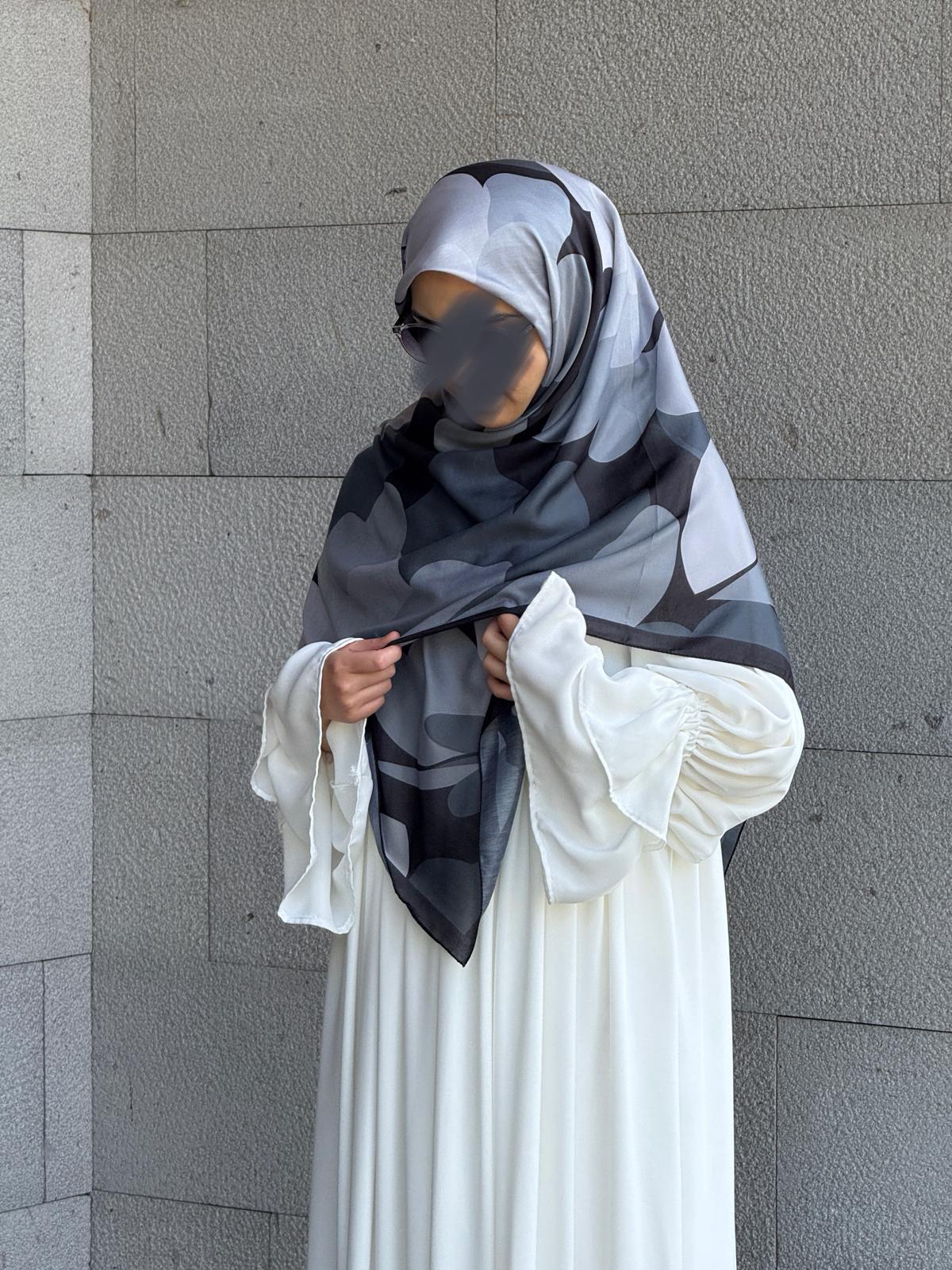 Pamuklu Vera Desen Eşarp-Siyah/Antrasit