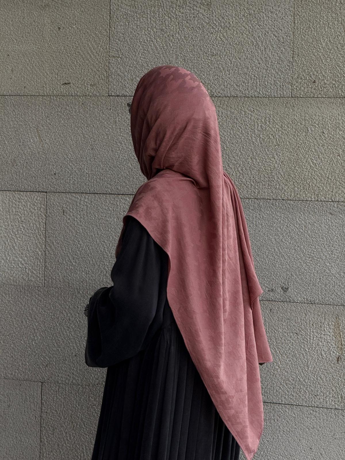 Pamuklu Kazayağı Jakar Şal-Gül Kurusu