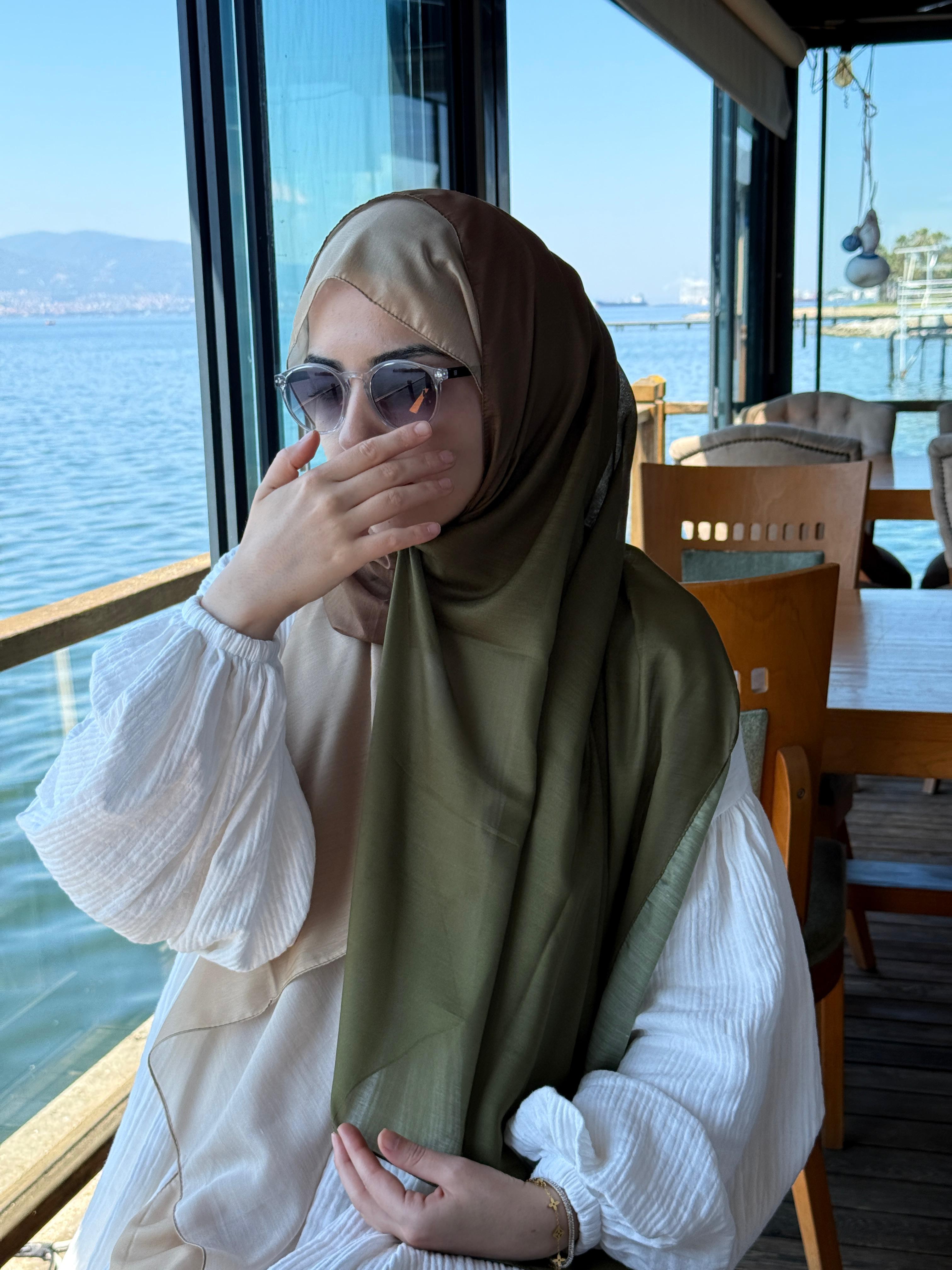 Pamuklu Dubai Degrade Şal-Haki/Kahve