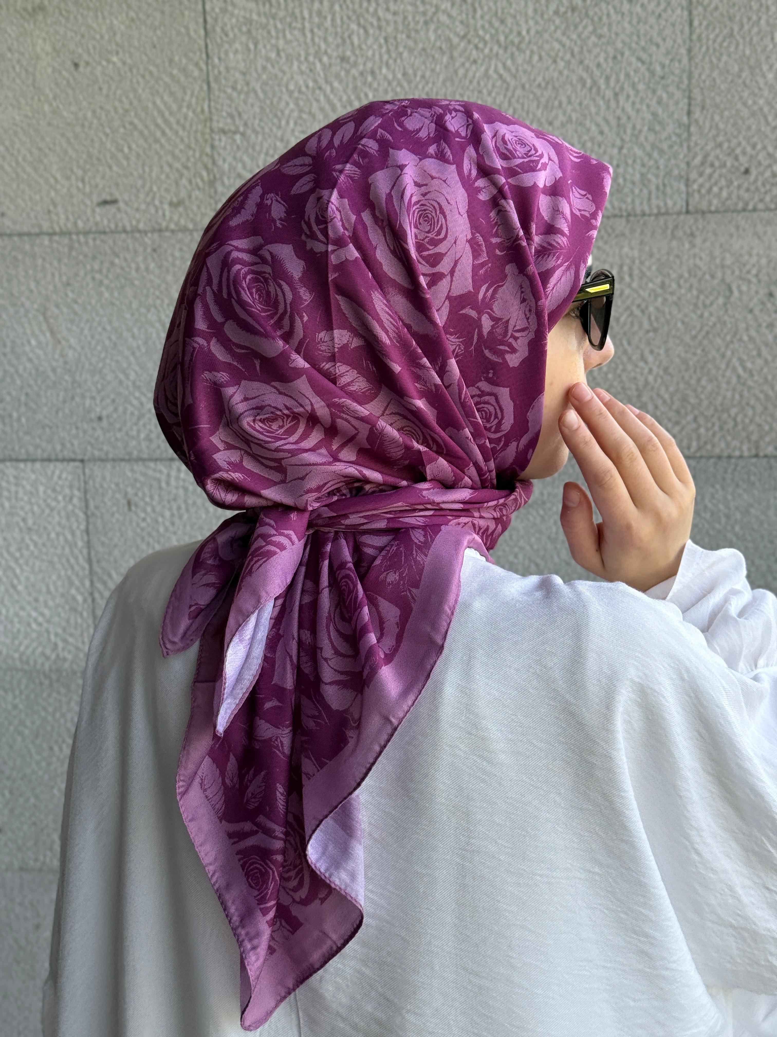 Pamuklu Soft Roza Desen Eşarp-Lilyum Pembe
