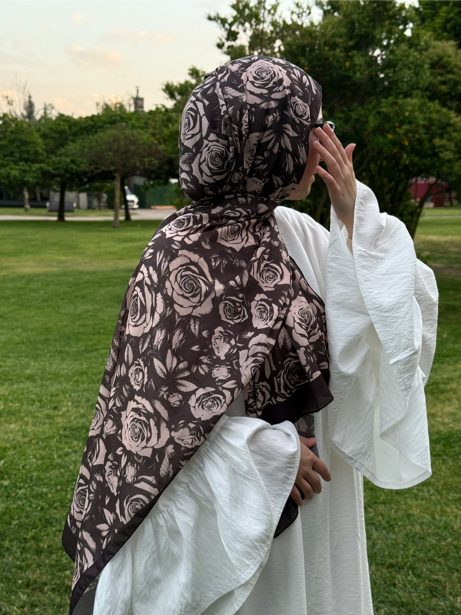 Pamuklu Soft Roza Desen Şal-Kahve/Somon