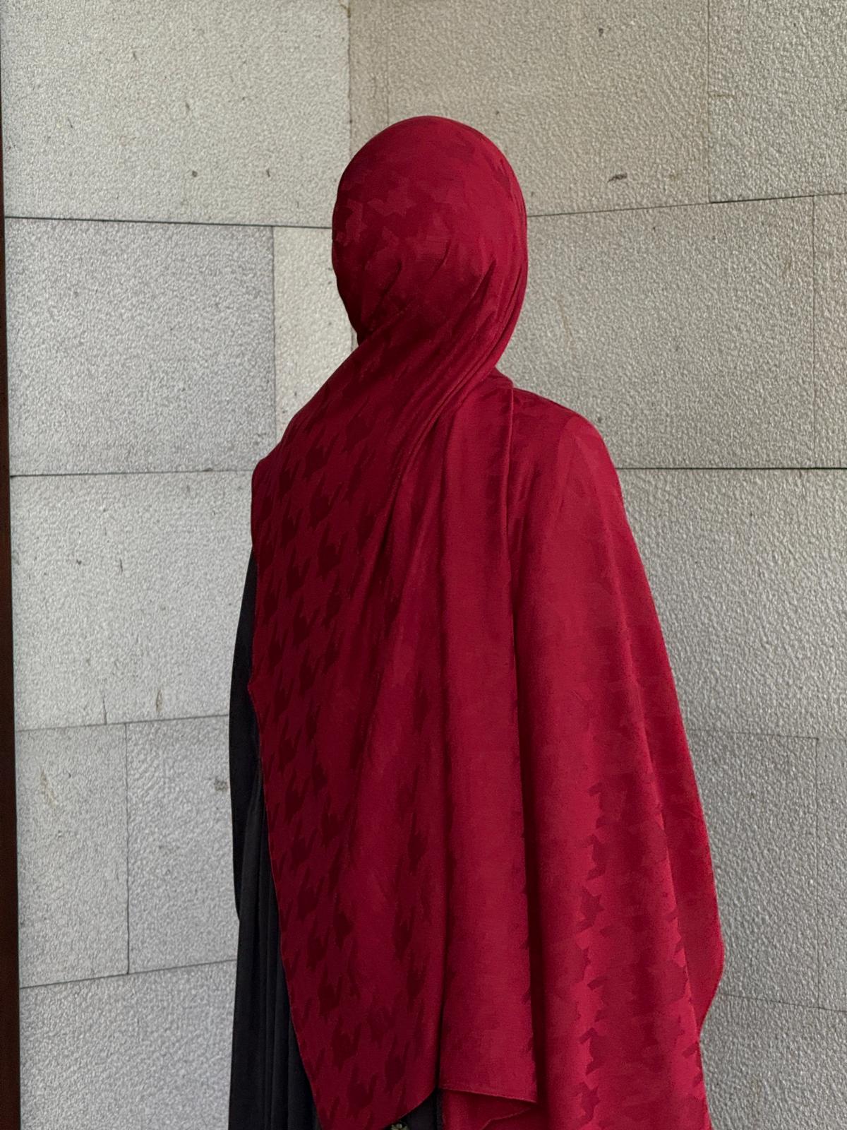Pamuklu kazayağı jakar şal-Bordo