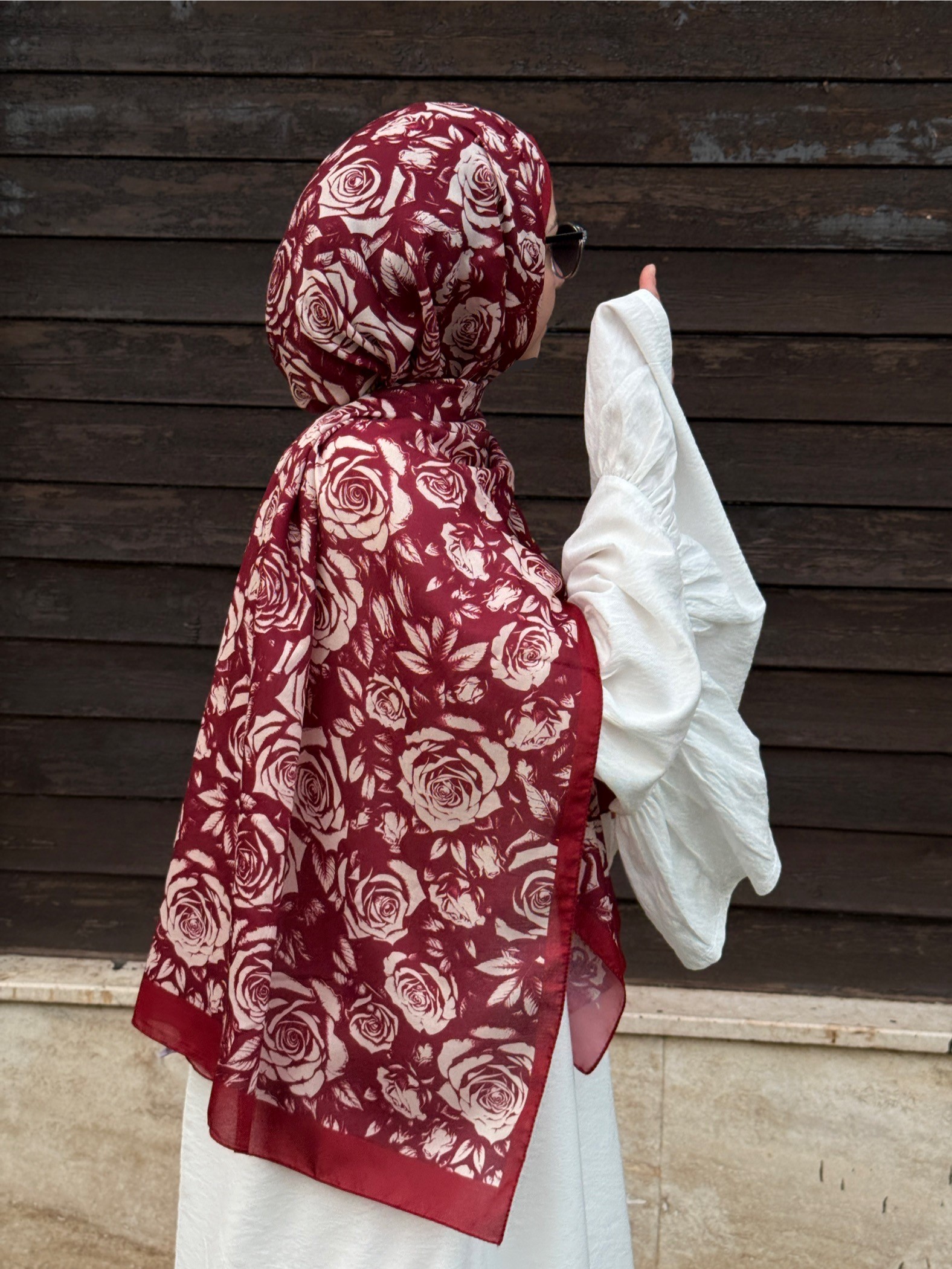 Pamuklu Soft Roza Desen Şal-Bordo