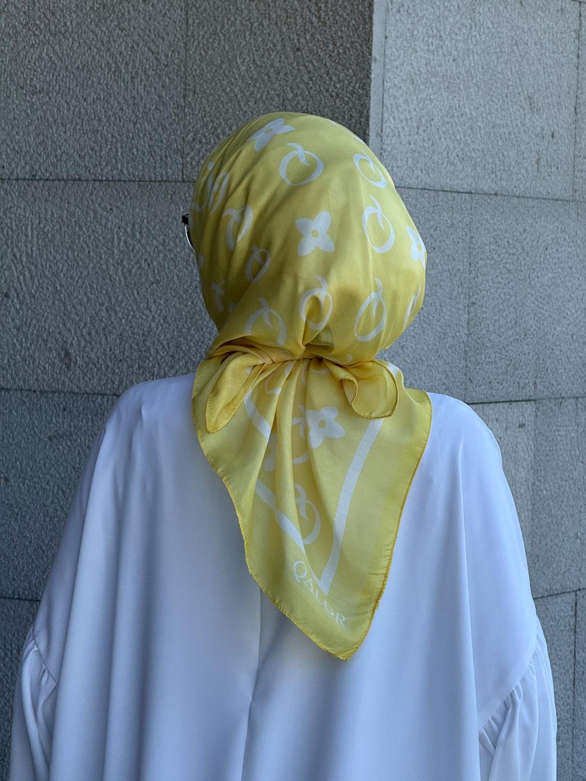 Pamuklu Soft Q Desen Eşarp-Limon Sarısı